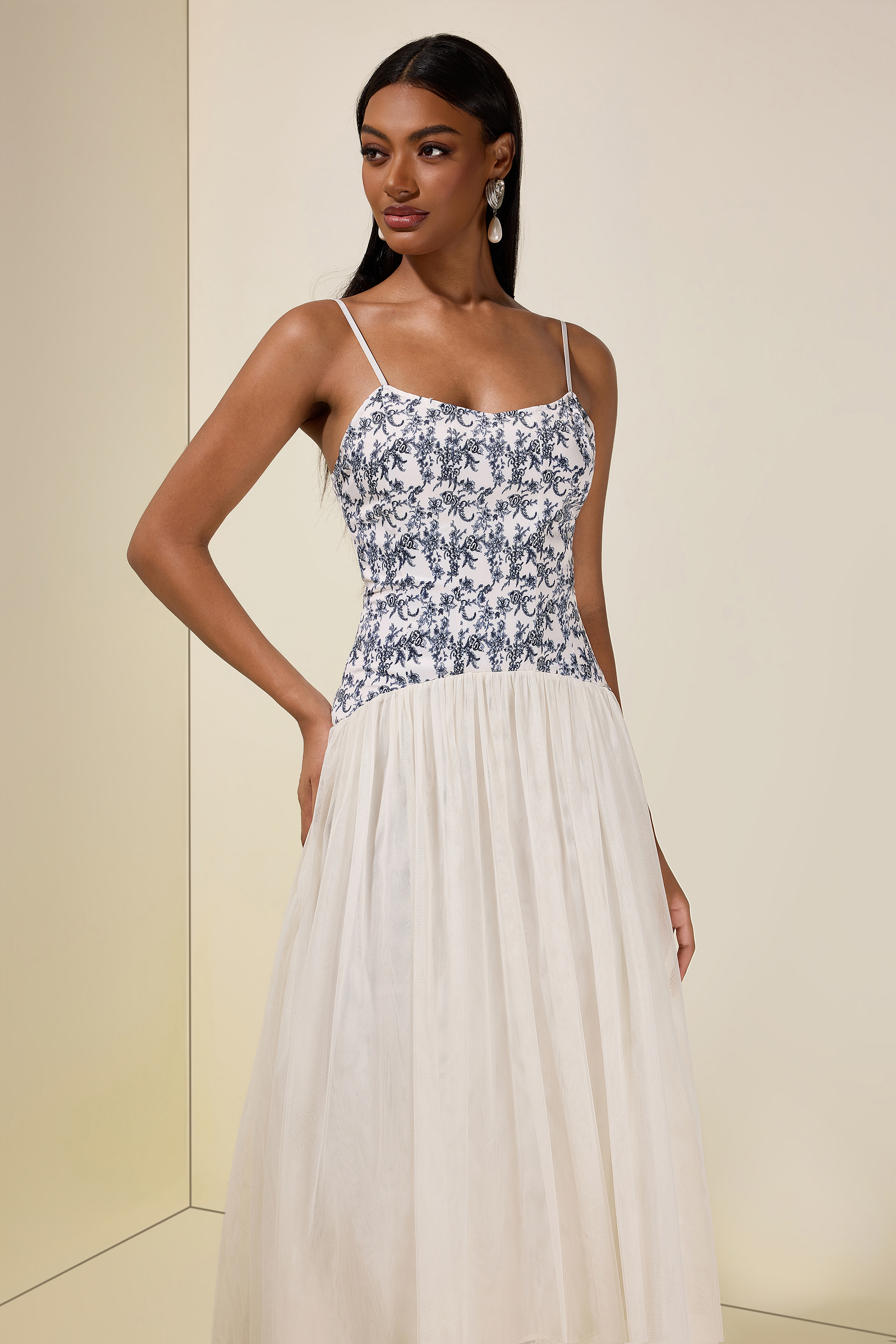 Floral Mesh Slip Maxi Dress