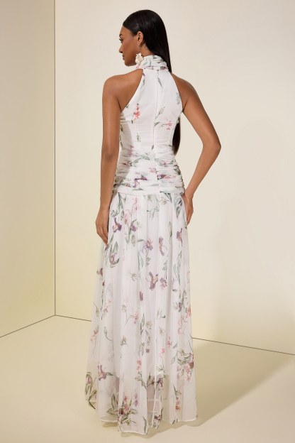 Chiffon Floral Halter Neck Maxi Dress
