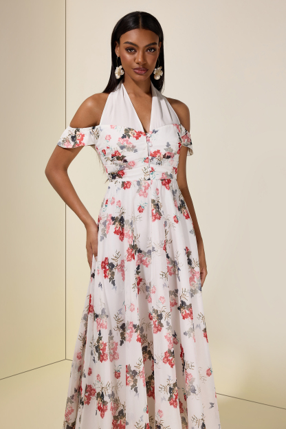 Floral Single Breasted V-Neck Maxi Dress