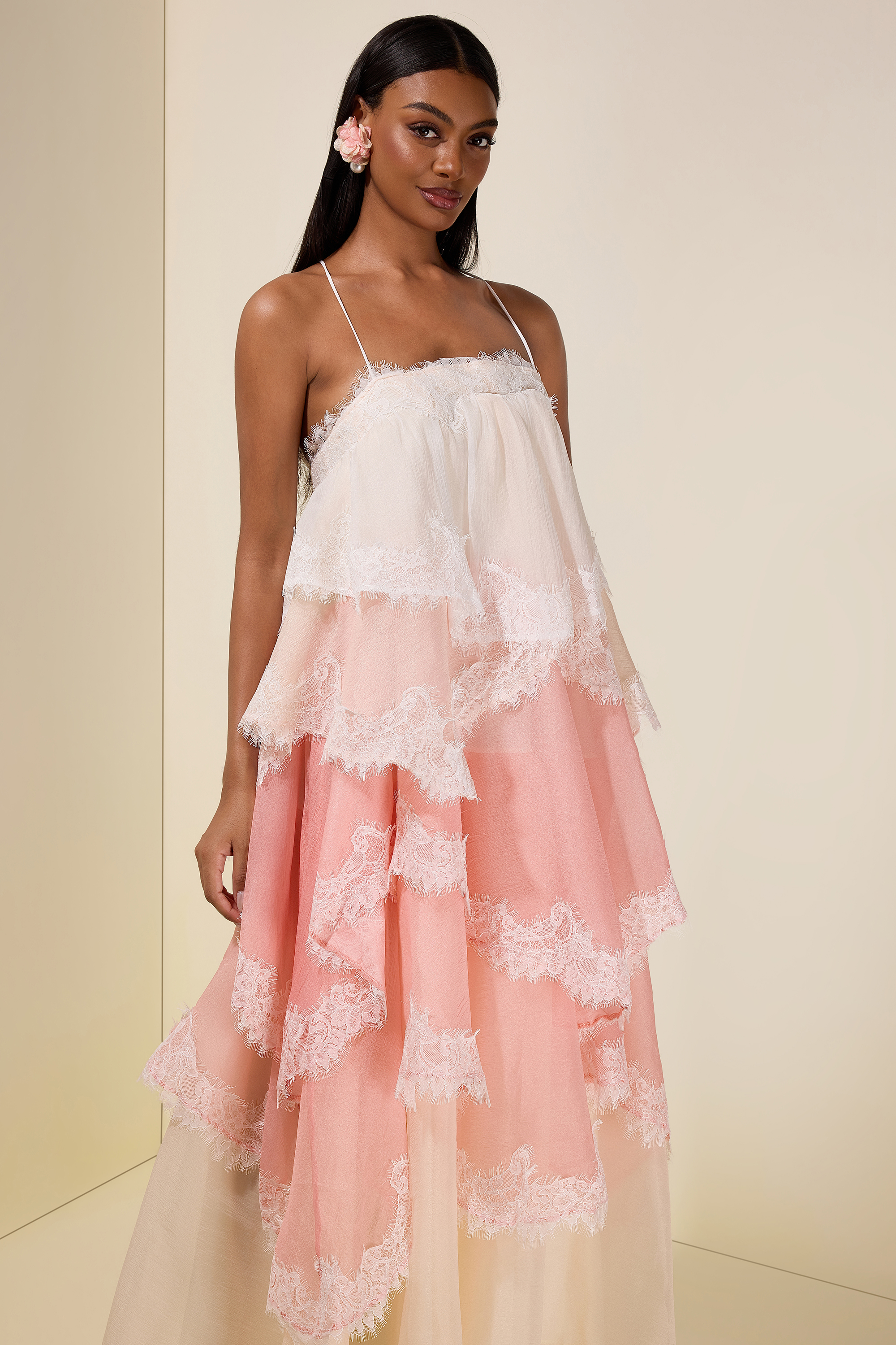 gradient pink dress Pink Gradient Lace Dress