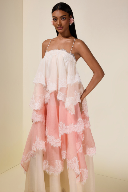 Chiffon Gradient Color Lace Maxi Dress