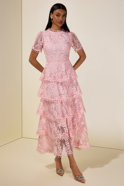 Embroidered Lace Ruffle Maxi Dress