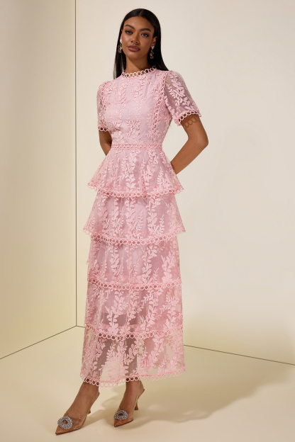 Embroidered Lace Ruffle Maxi Dress