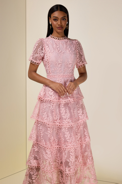 Embroidered Lace Ruffle Maxi Dress