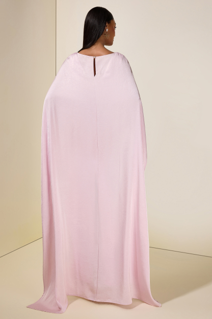 Solid Satin Cape Sleeve Maxi Dress