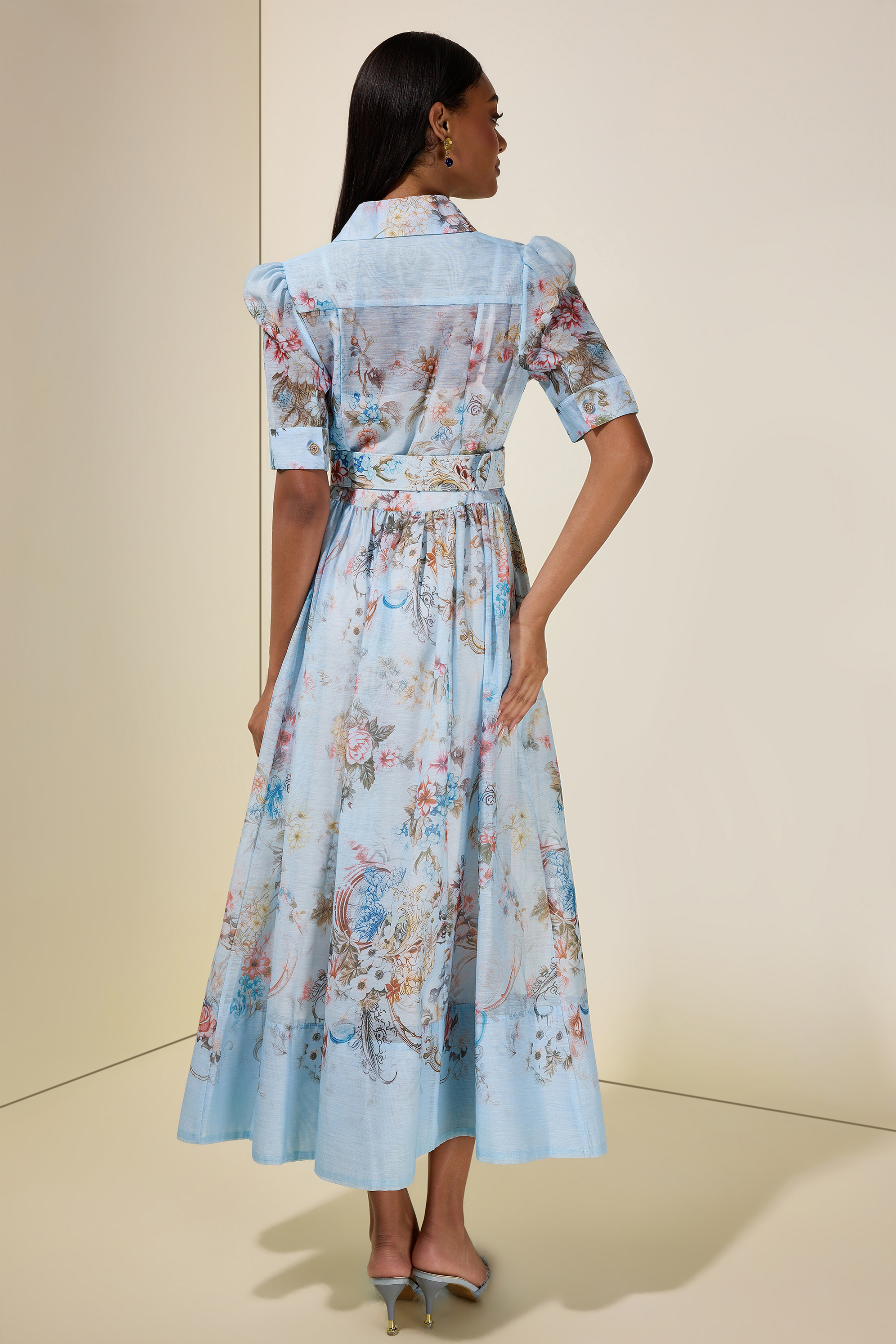 Floral Flapped Midi Dress With Belt