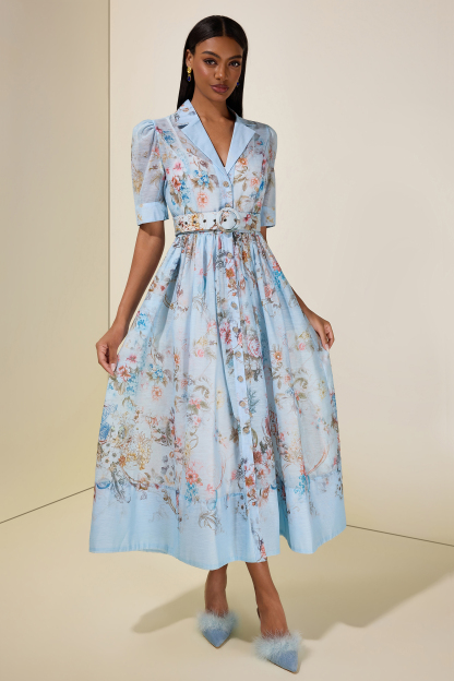 Floral Flapped Midi Dress With Belt