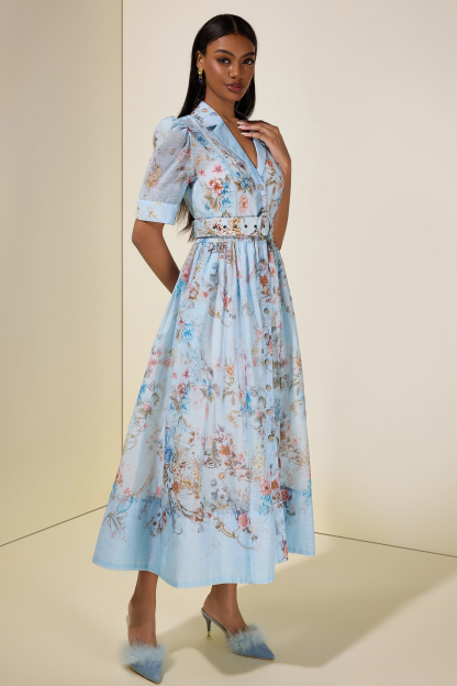 Floral Flapped Midi Dress With Belt