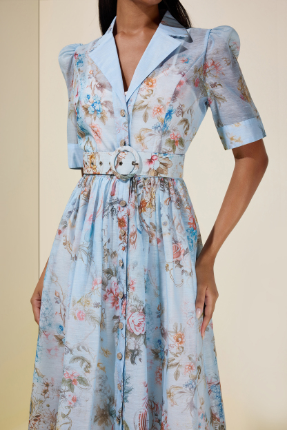 Floral Flapped Midi Dress With Belt