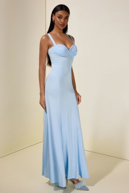 Pleated Knotted Sweetheart Neck Maxi Dress