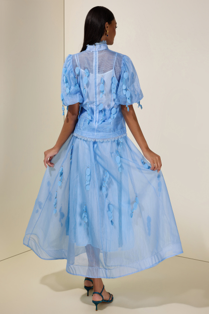 Organza Lace Beaded Top & High Waist Maxi Skirt Set