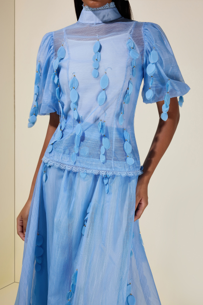 Organza Lace Beaded Top & High Waist Maxi Skirt Set