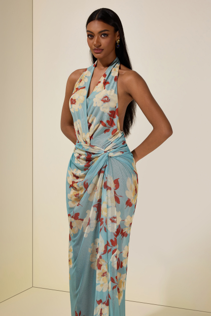 Mesh Floral Halter Neck Midi Dress