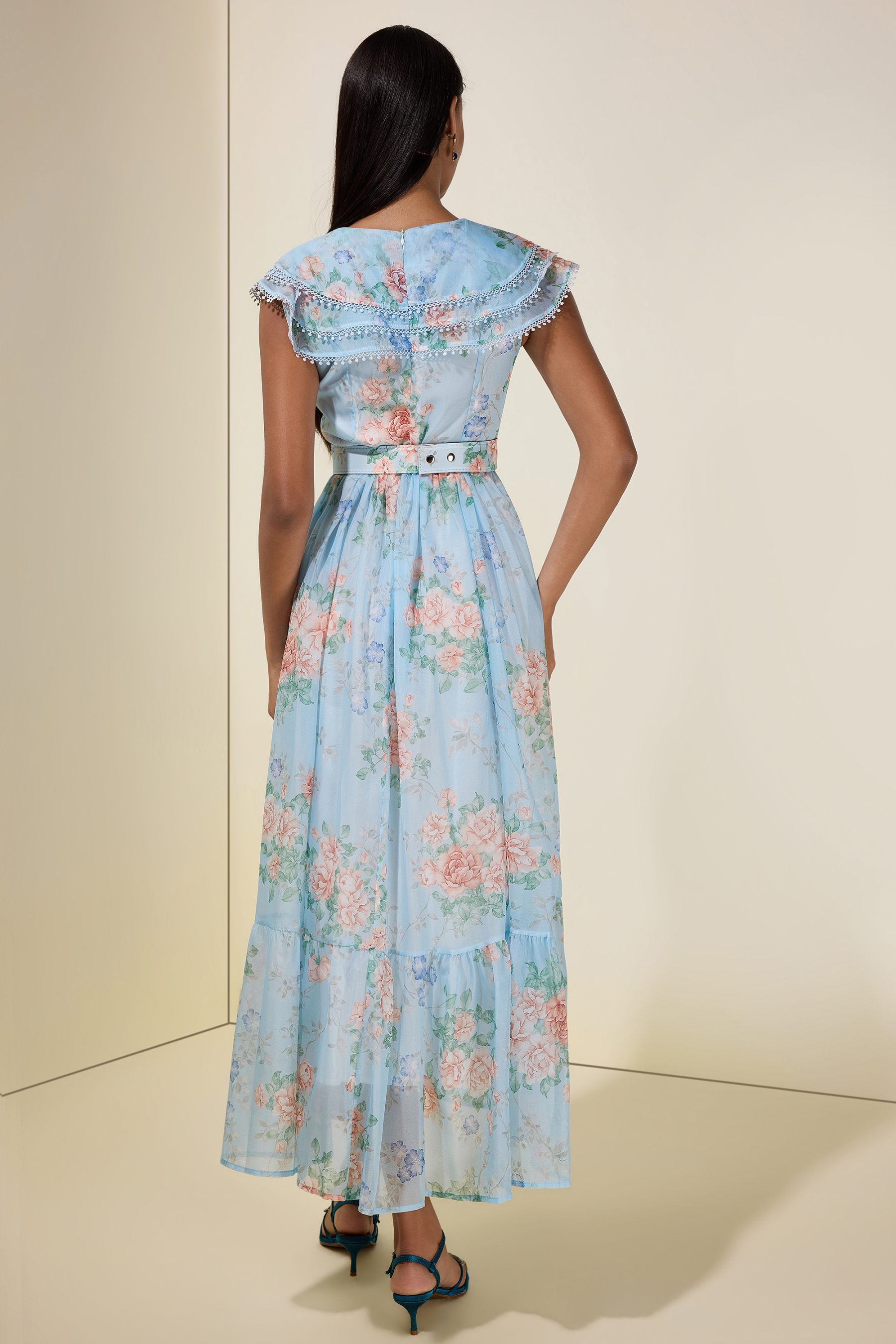 Floral Lace Maxi Dress With Belt