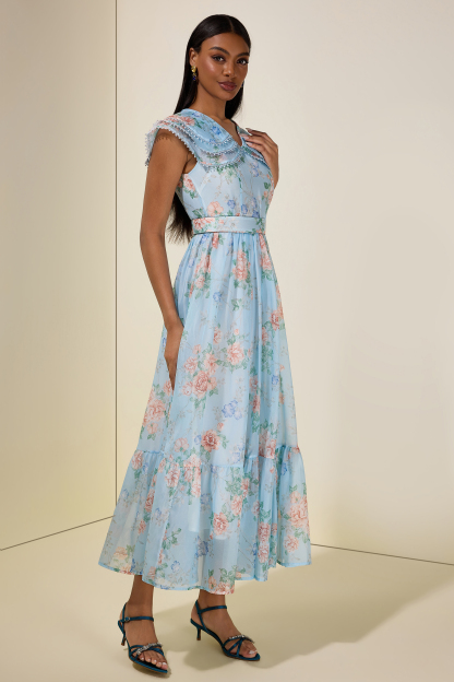 Floral Lace Maxi Dress With Belt