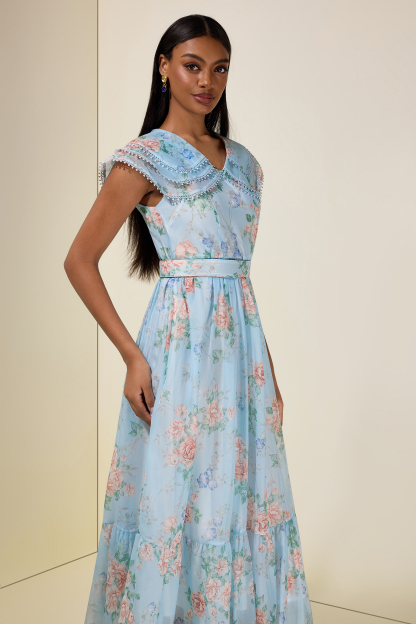 Floral Lace Maxi Dress With Belt