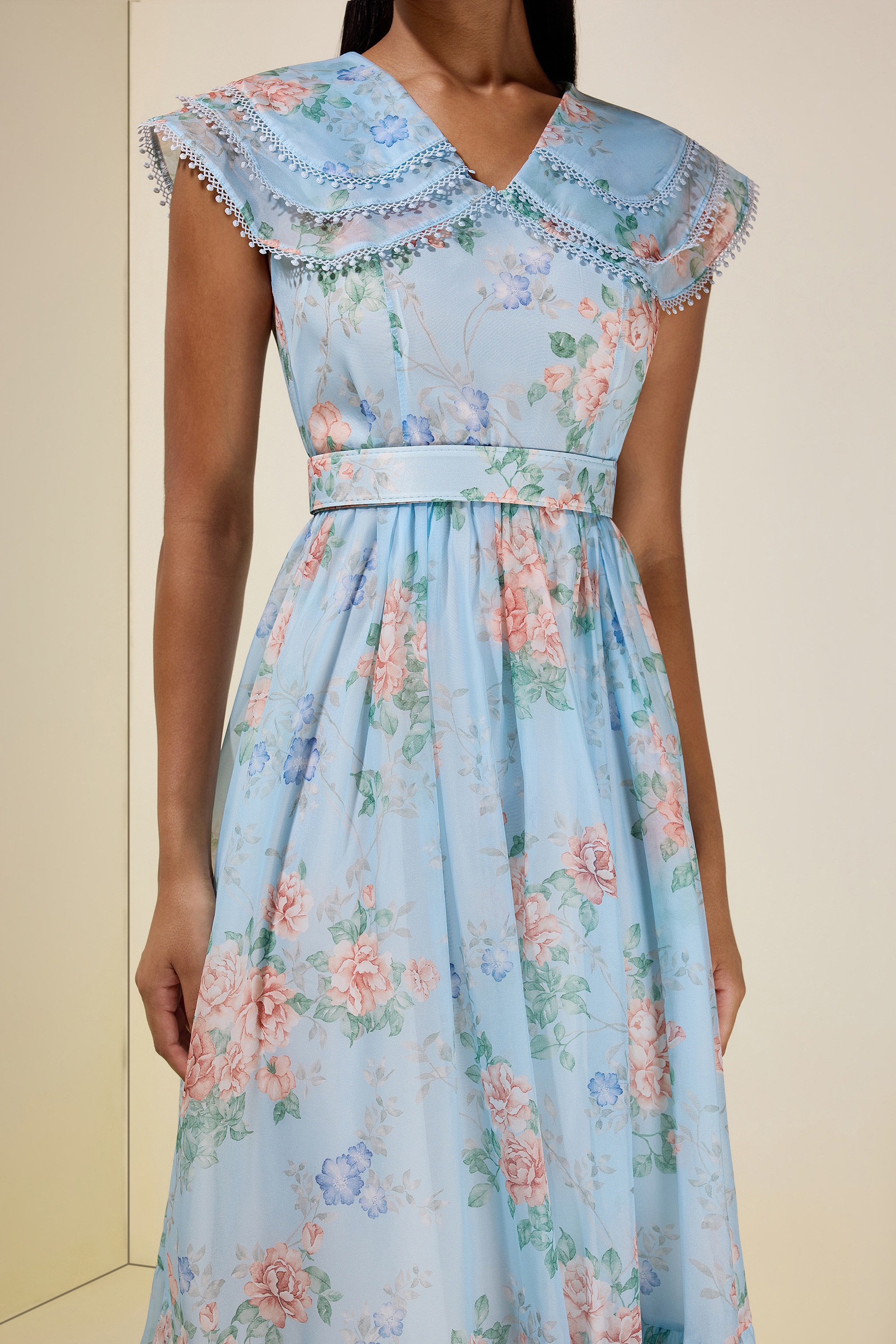 Floral Lace Maxi Dress With Belt
