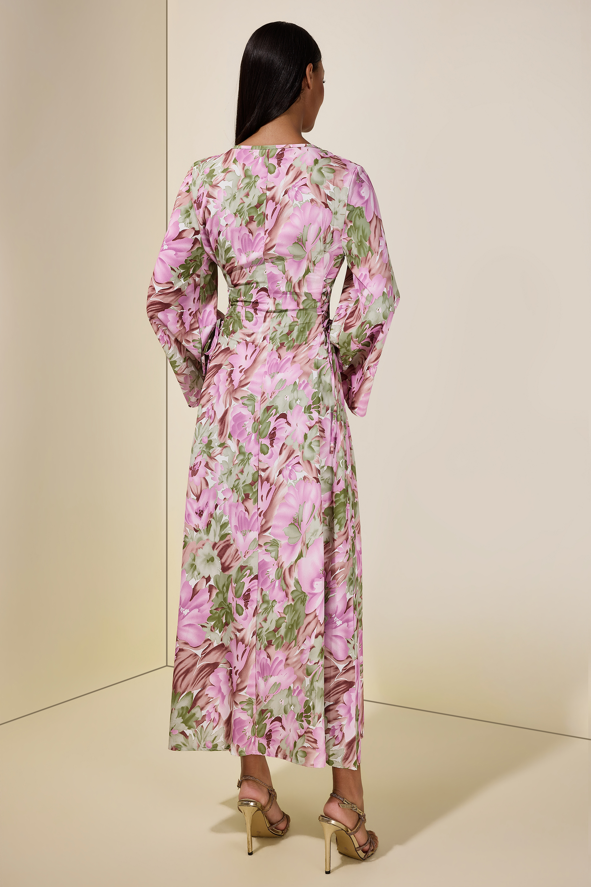 Floral Embroidered Bell Sleeve Midi Dress