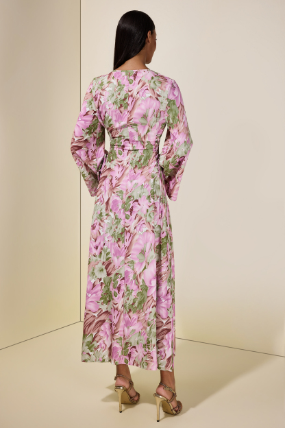 Floral Embroidered Bell Sleeve Midi Dress