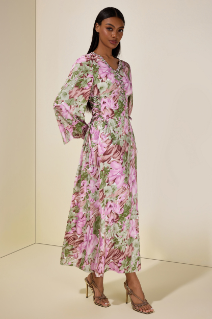 Floral Embroidered Bell Sleeve Midi Dress