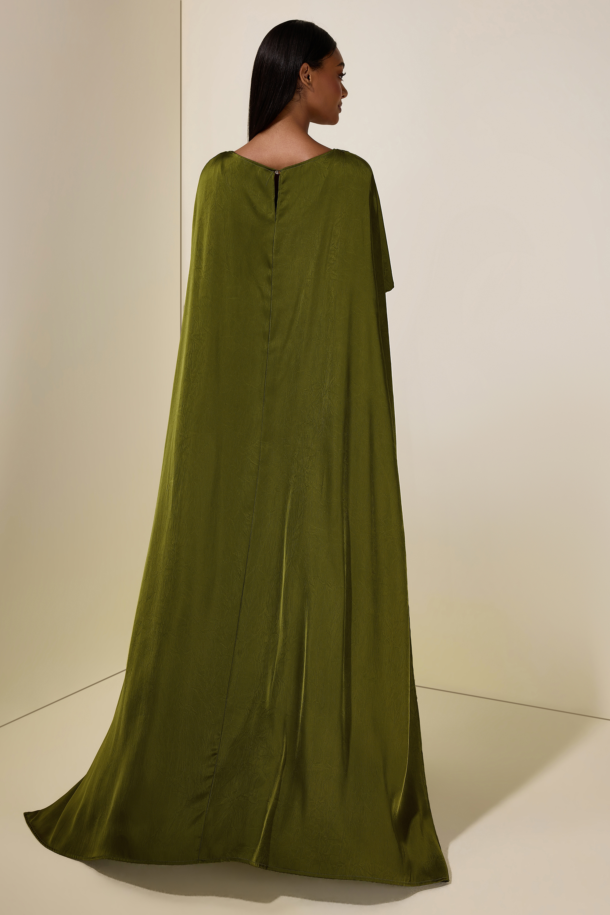 Solid Satin Cape Sleeve Maxi Dress