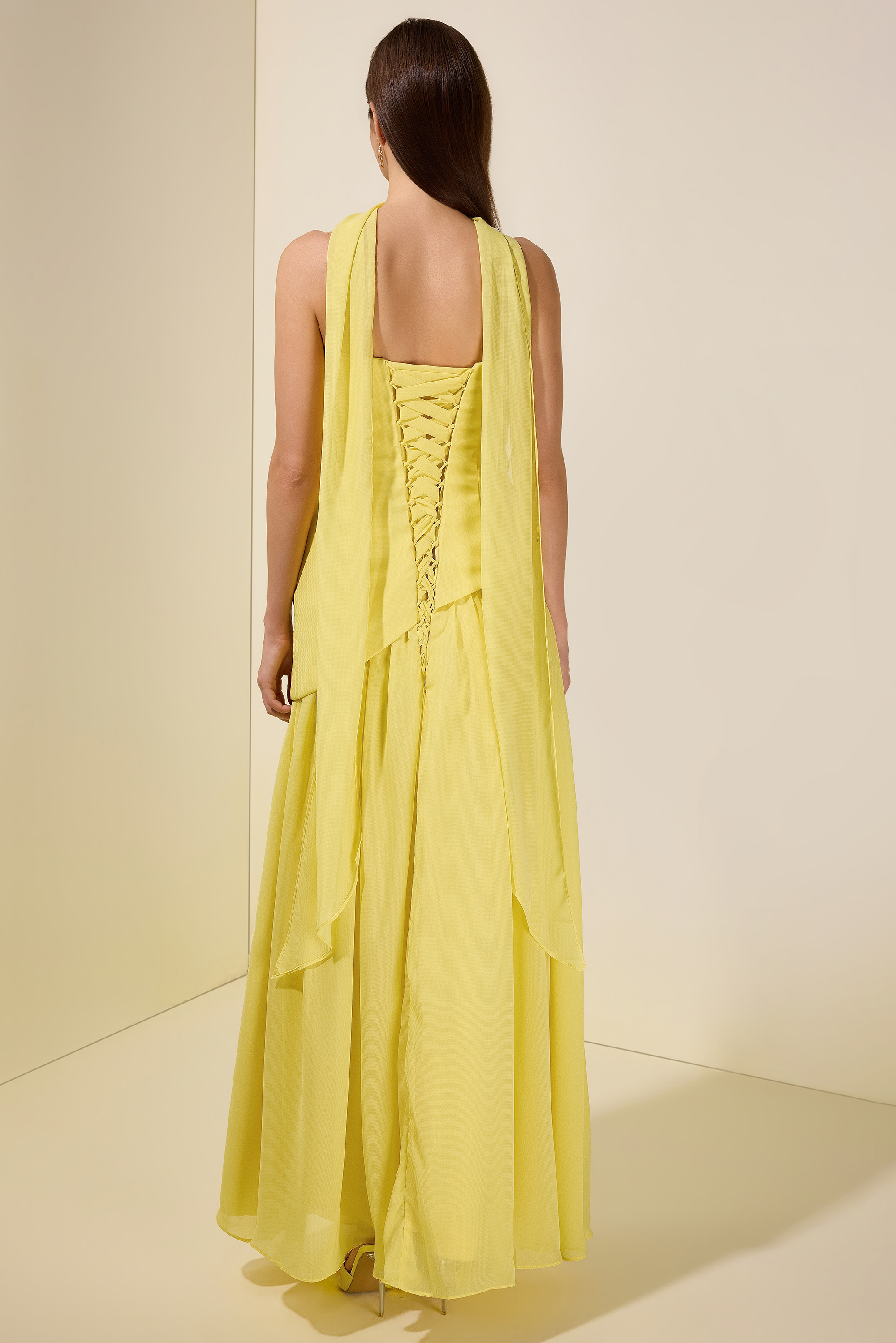 Solid Off-Shoulder Tie-Up Maxi Dress