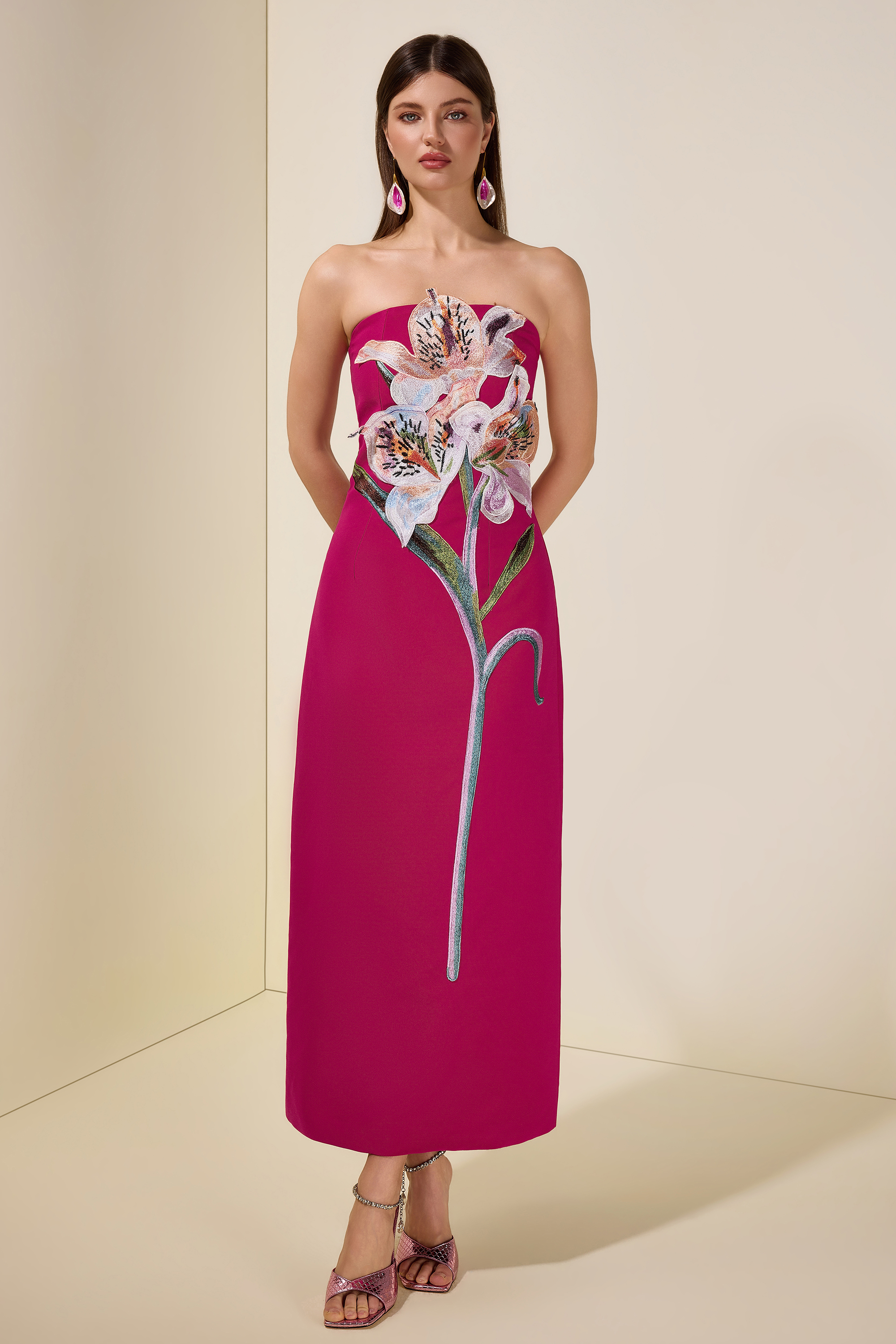 Embroidered Off-Shoulder Midi Dress