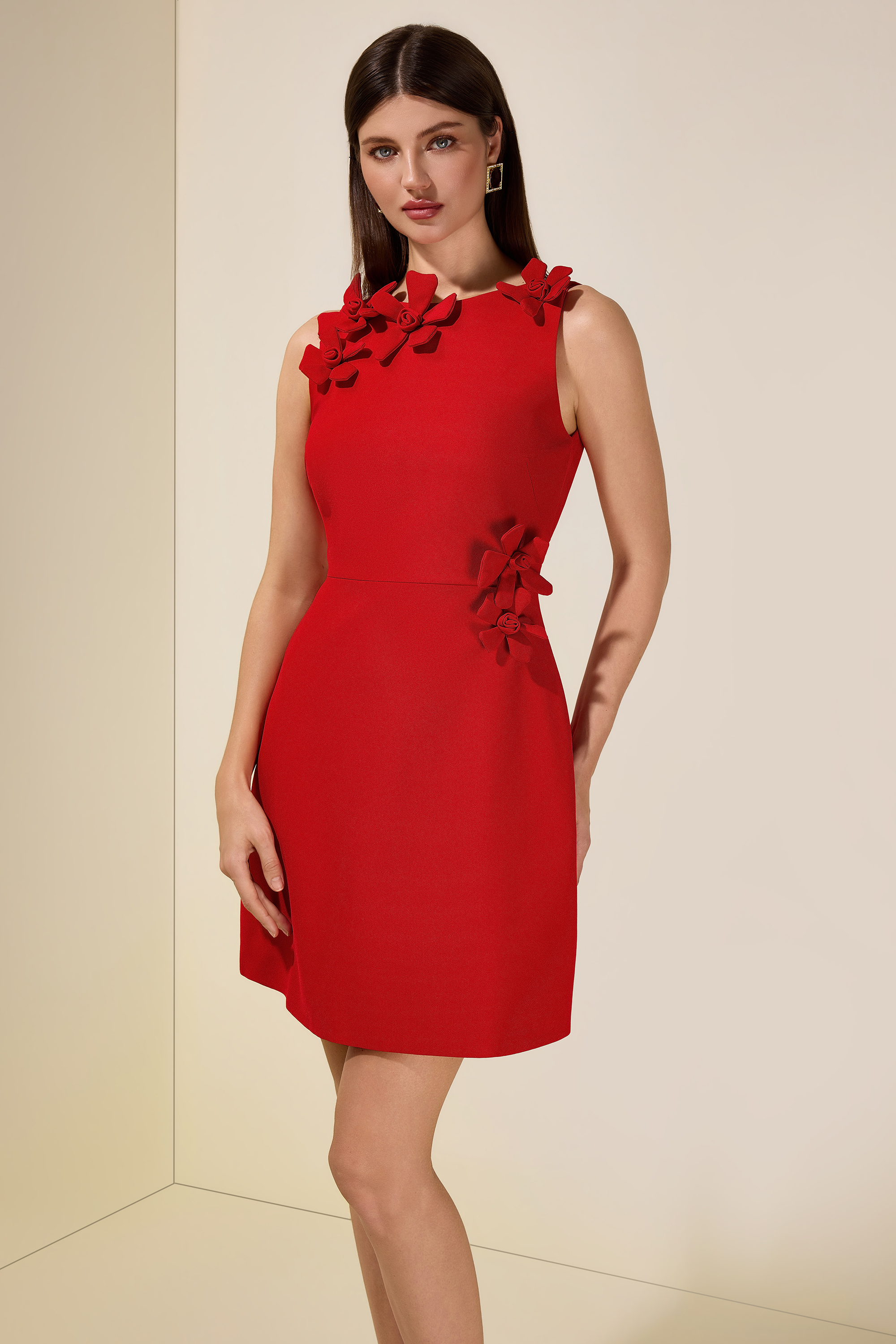 Solid 3D Flower Cut-Out Mini Dress