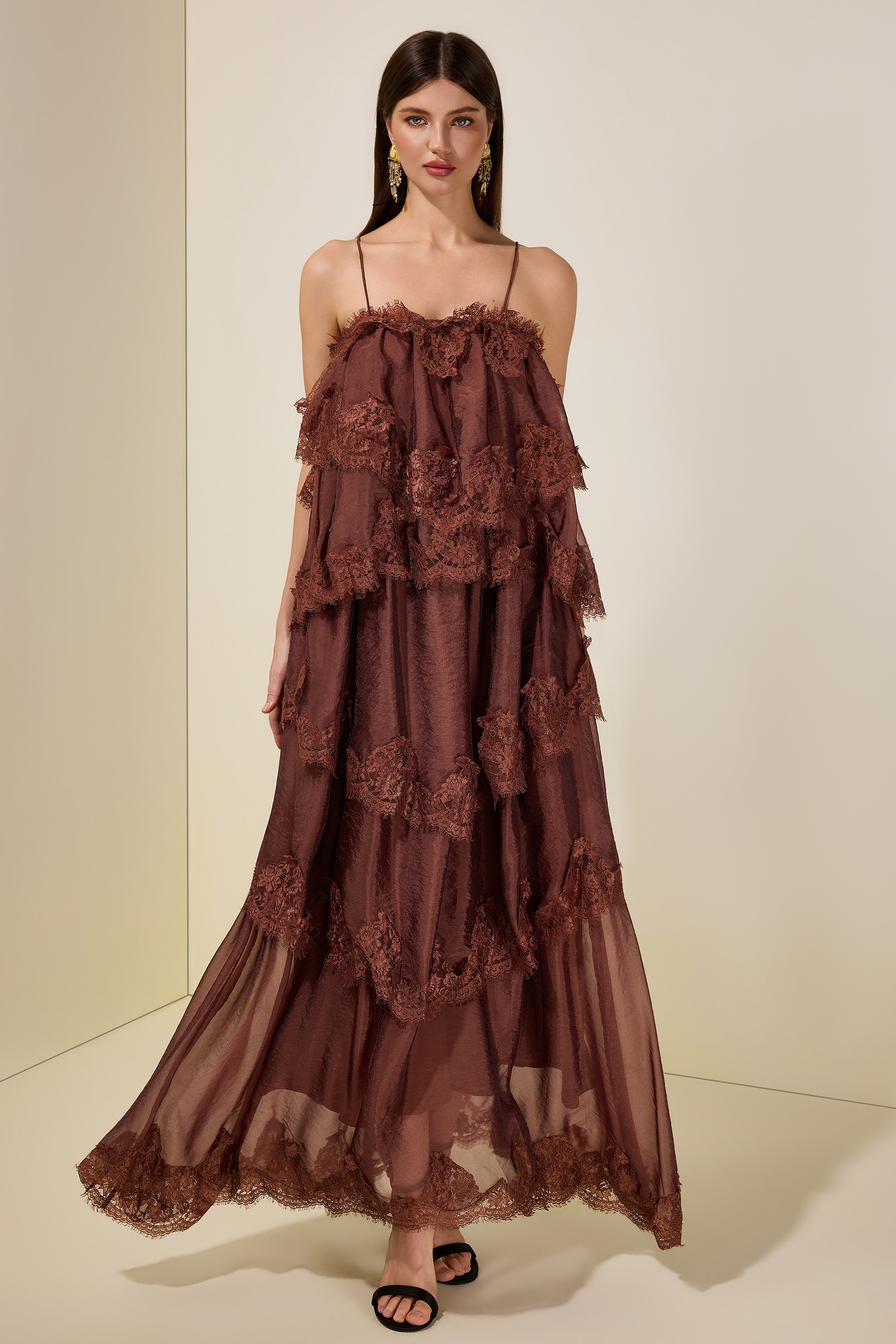 Lace Ruffle Slip Maxi Dress