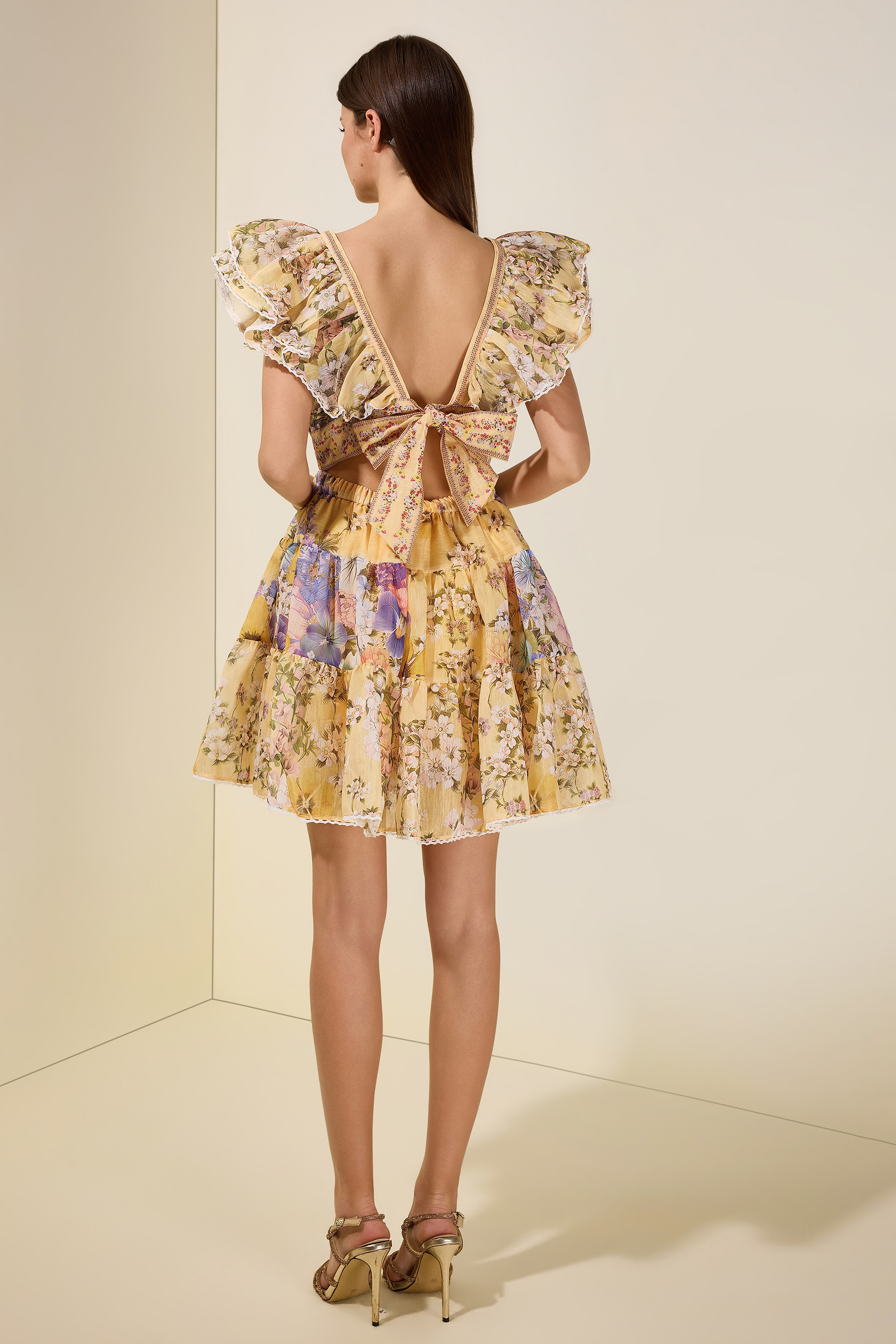 Floral Lace Smocking Mini Dress