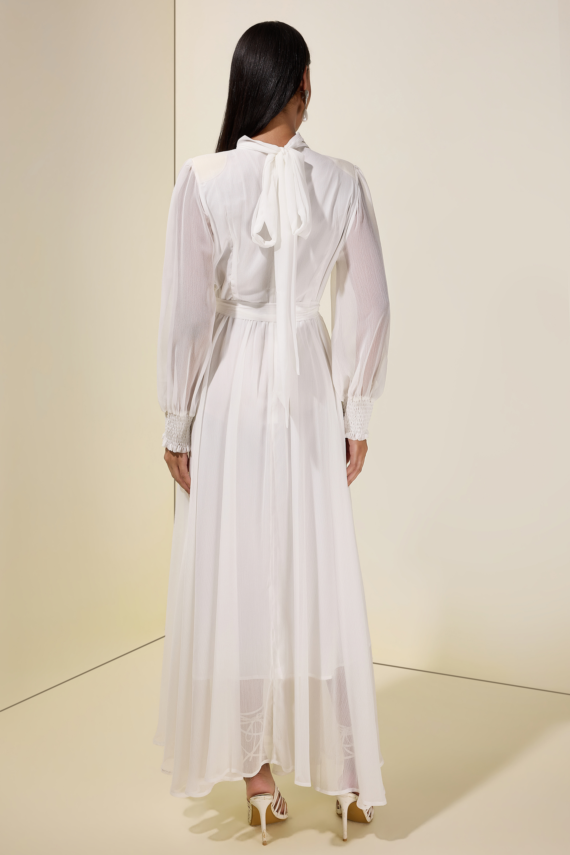 Chiffon Pleated Tie-Up Maxi Dress