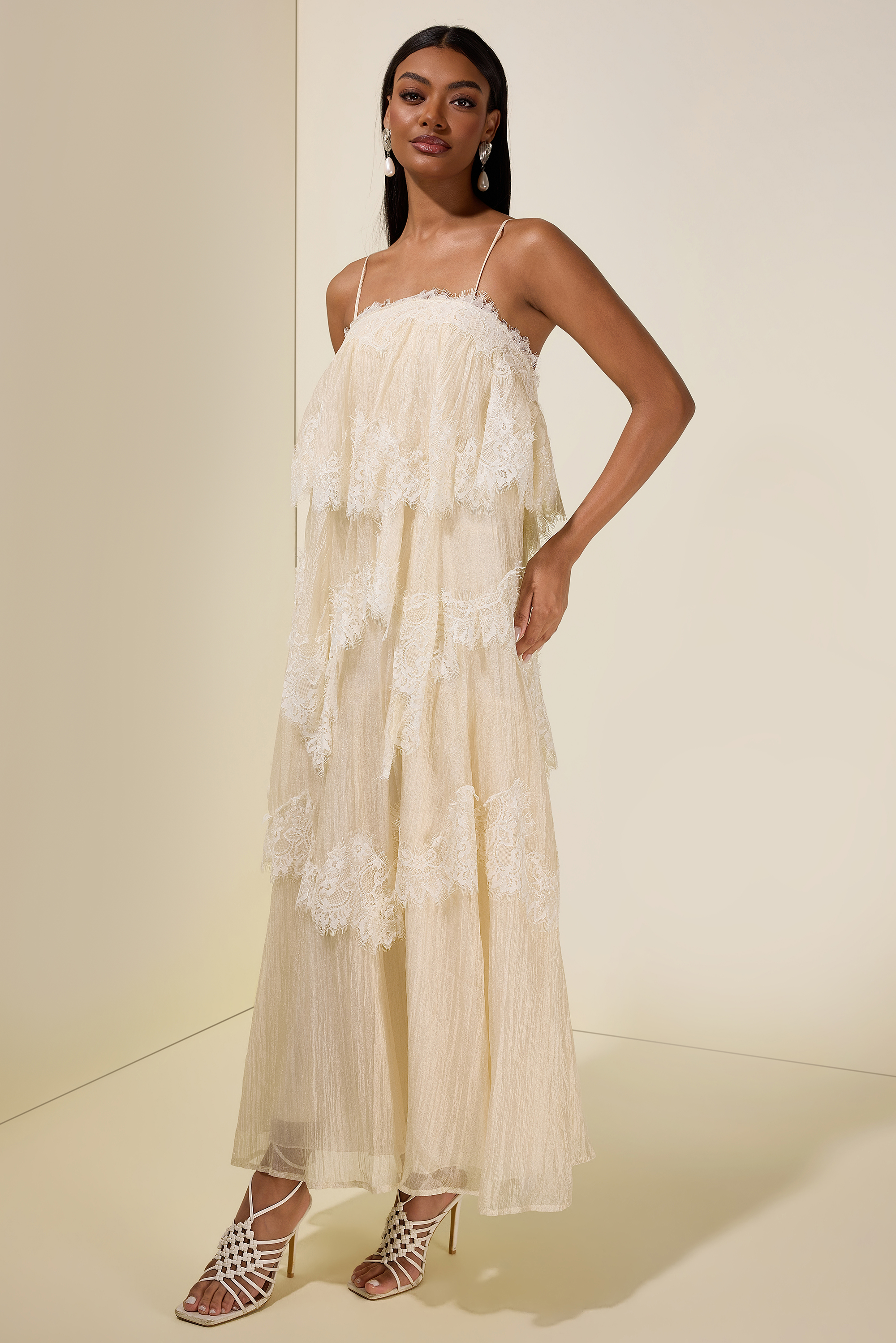 Lace Ruffle Slip Maxi Dress – JardinVue