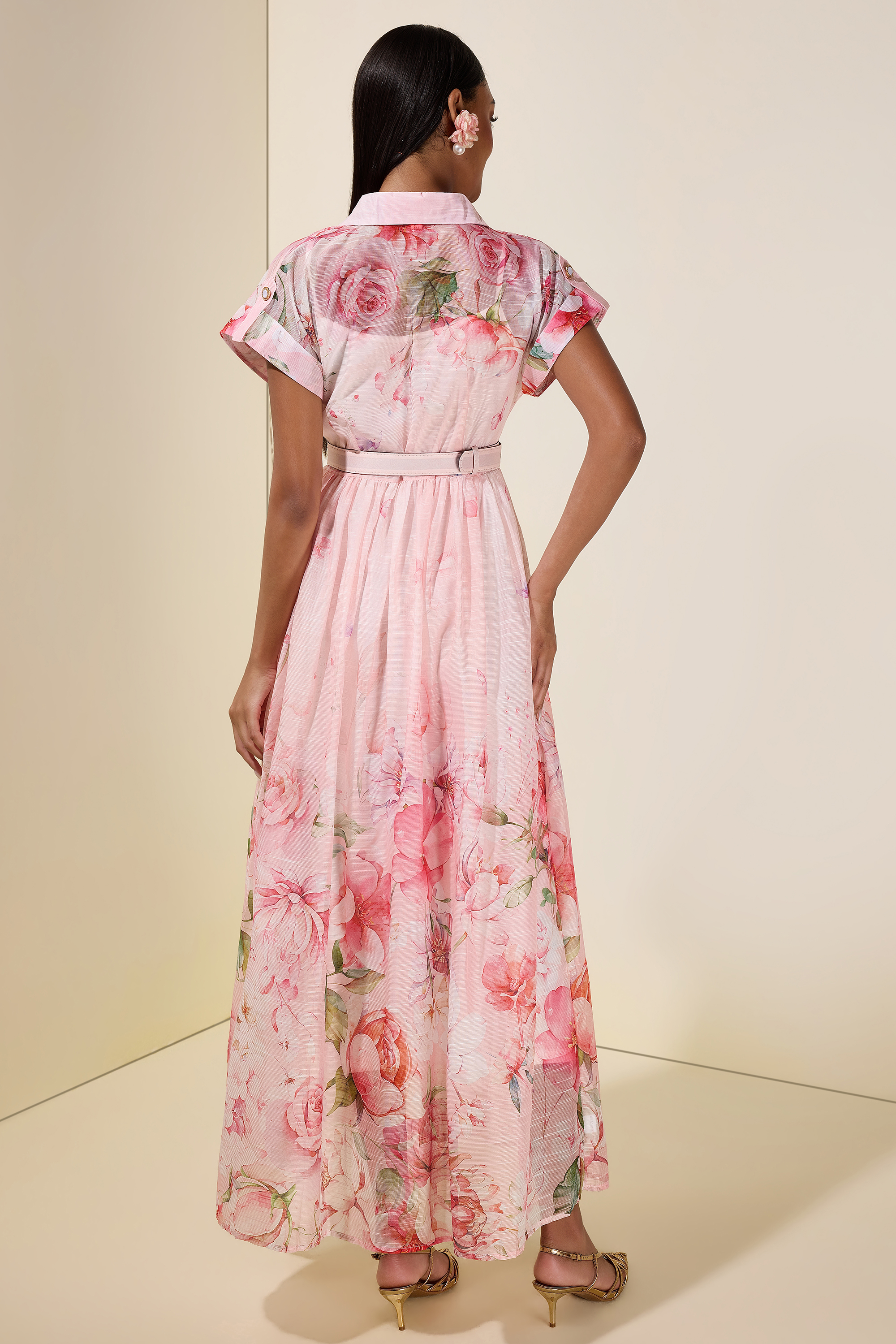 Floral Single Breasted Midi Dress With Belt
