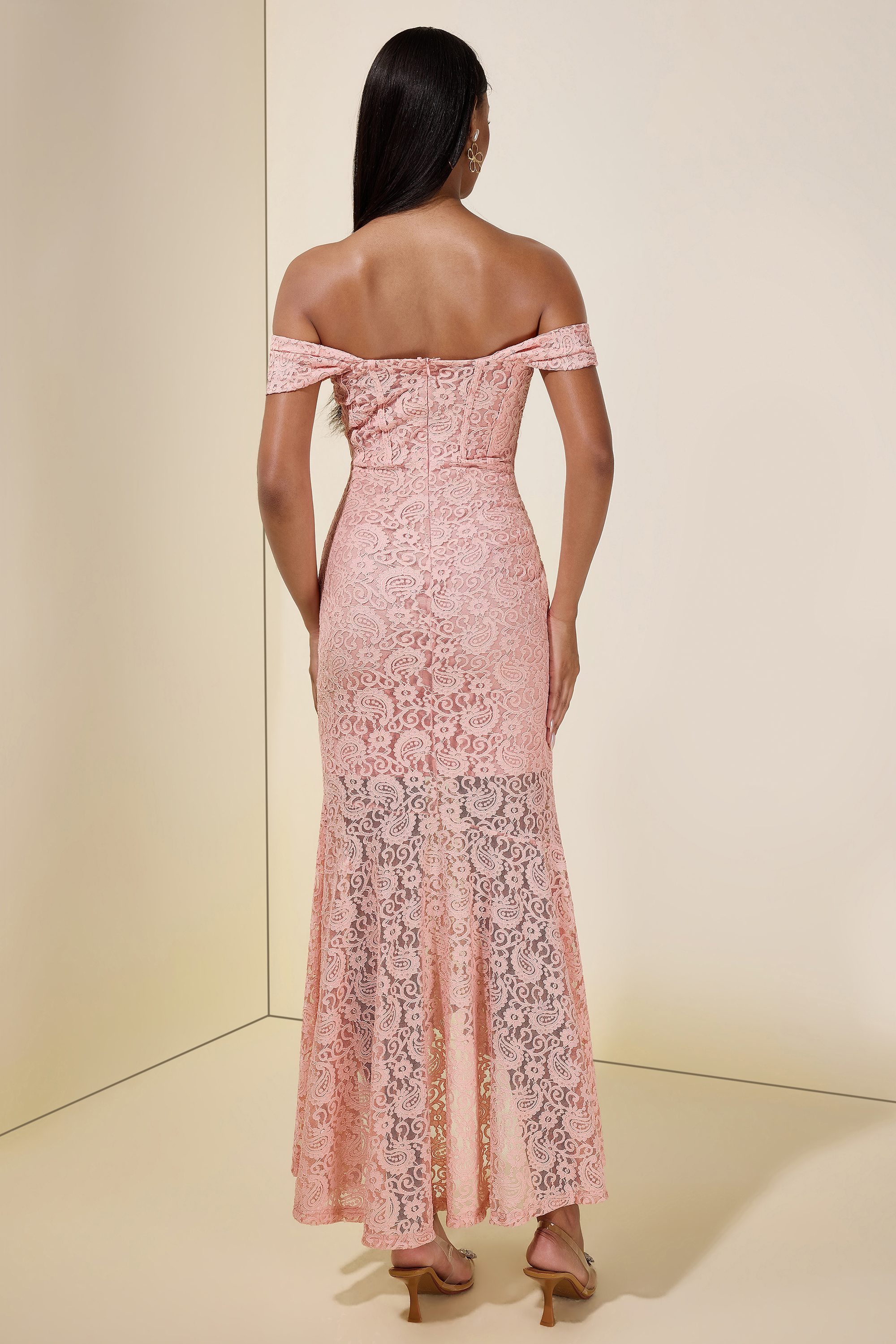 Solid Lace Gathering Midi Dress