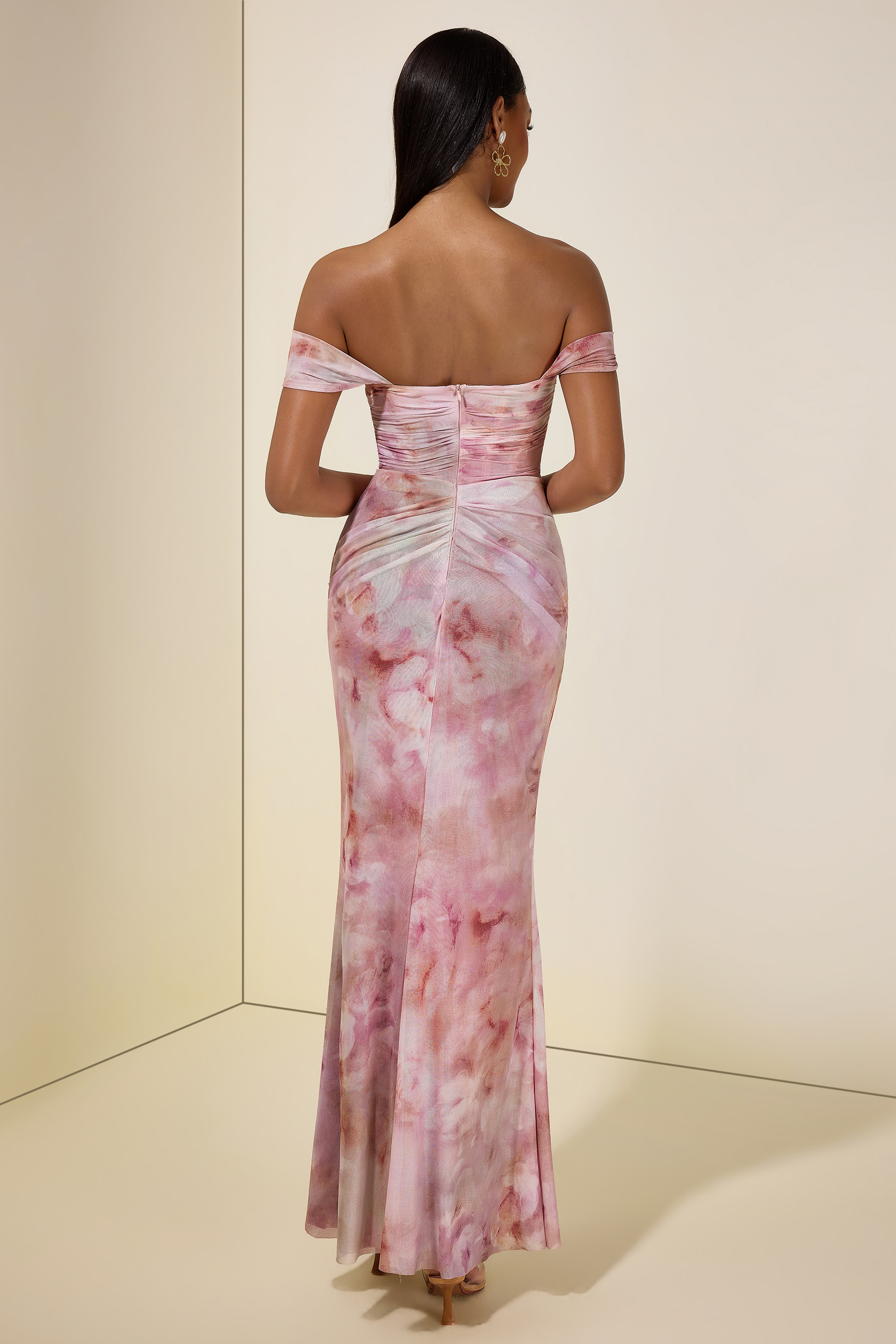 Mesh Tie Dye Off Shoulder Maxi Dress