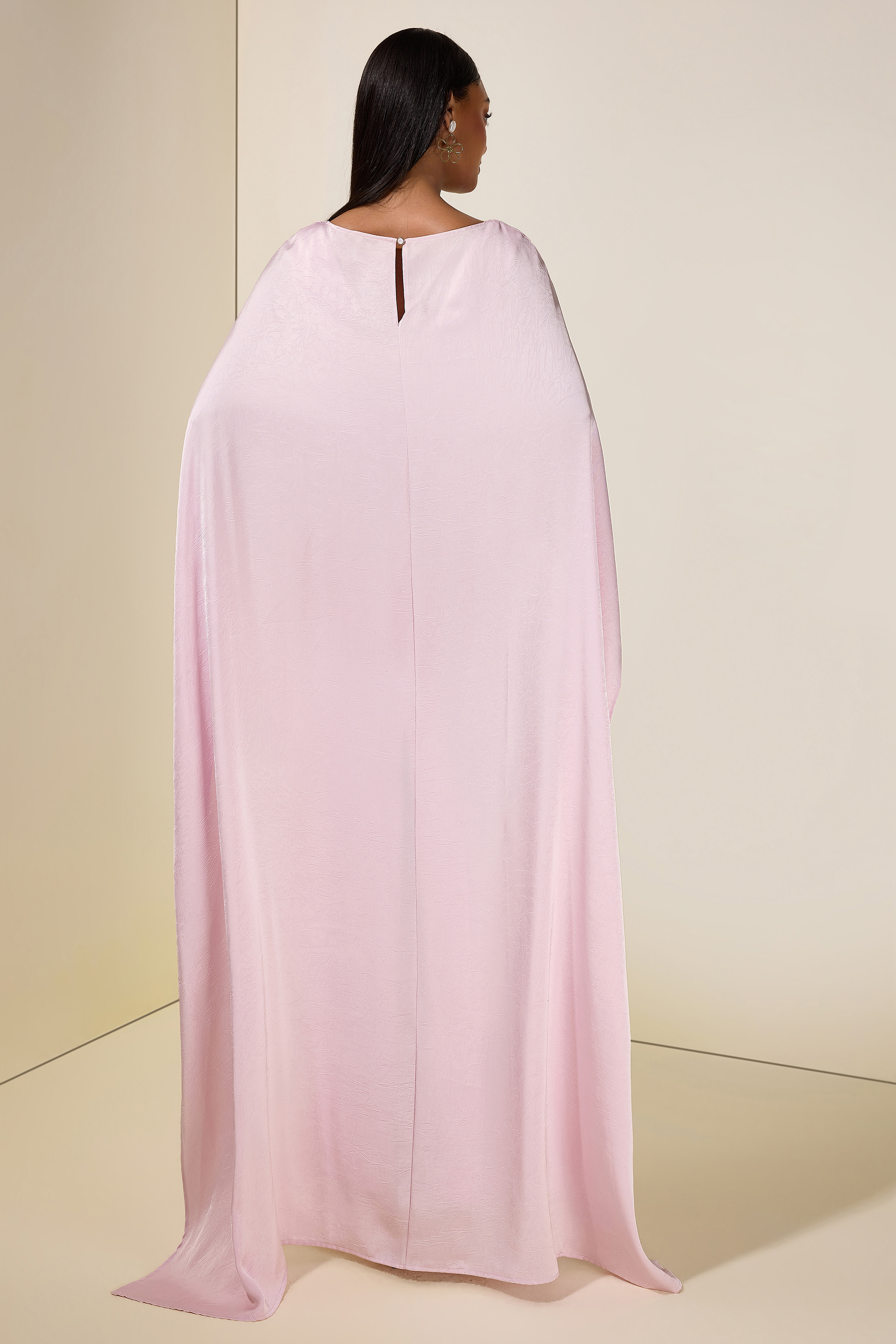 Solid Satin Cape Sleeve Maxi Dress