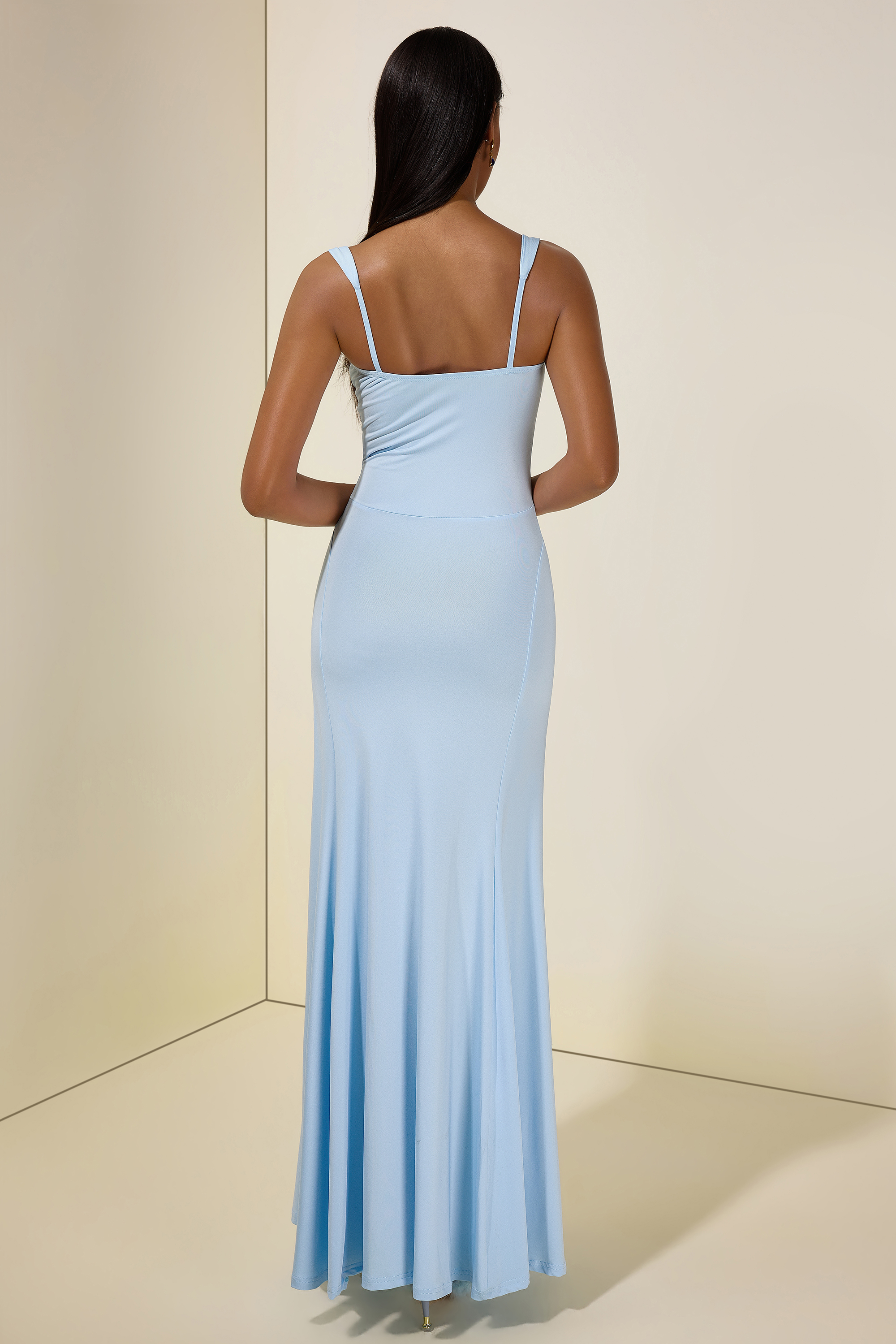 Pleated Knotted Sweetheart Neck Maxi Dress