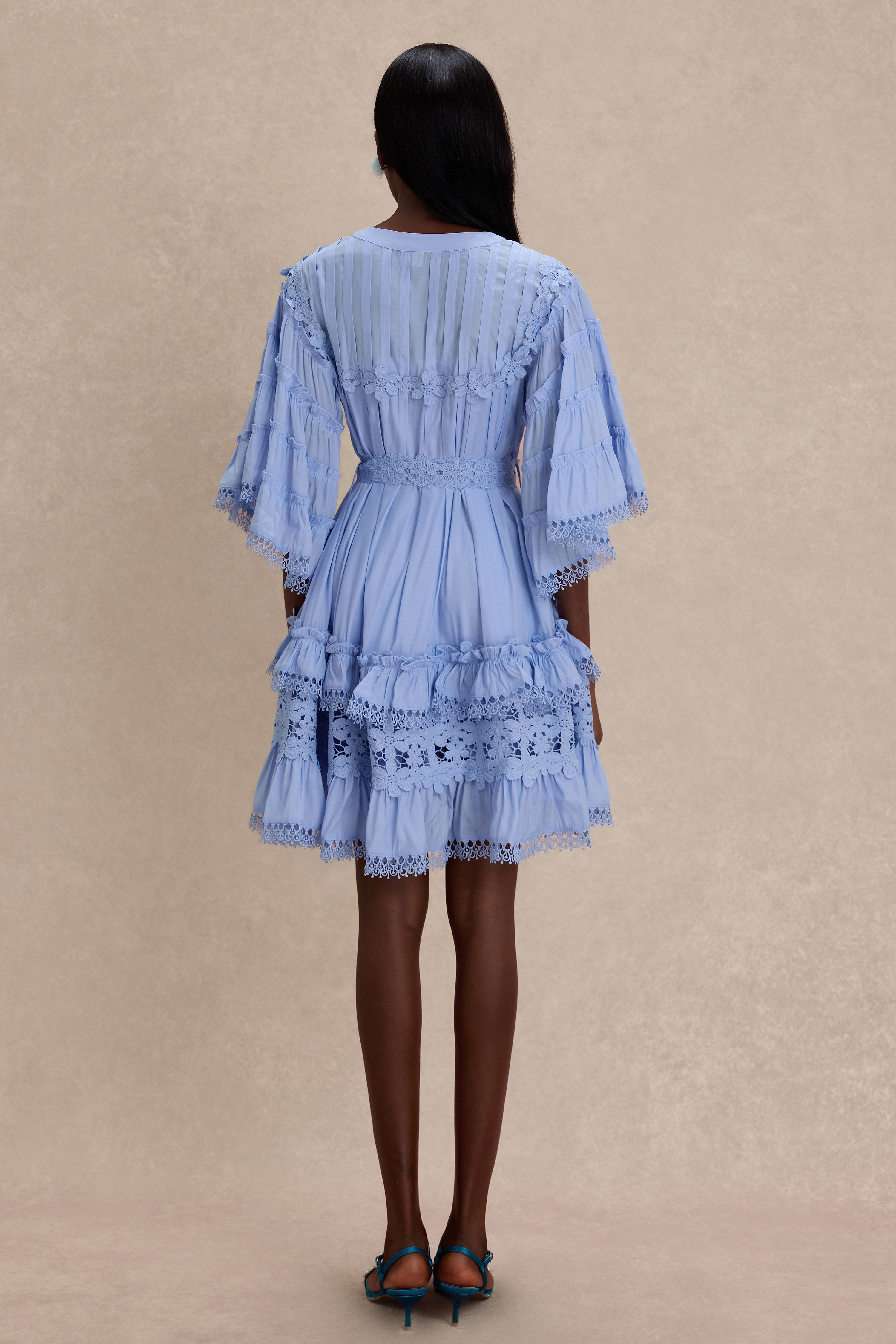 Lace Frill Bell Sleeve Mini Dress