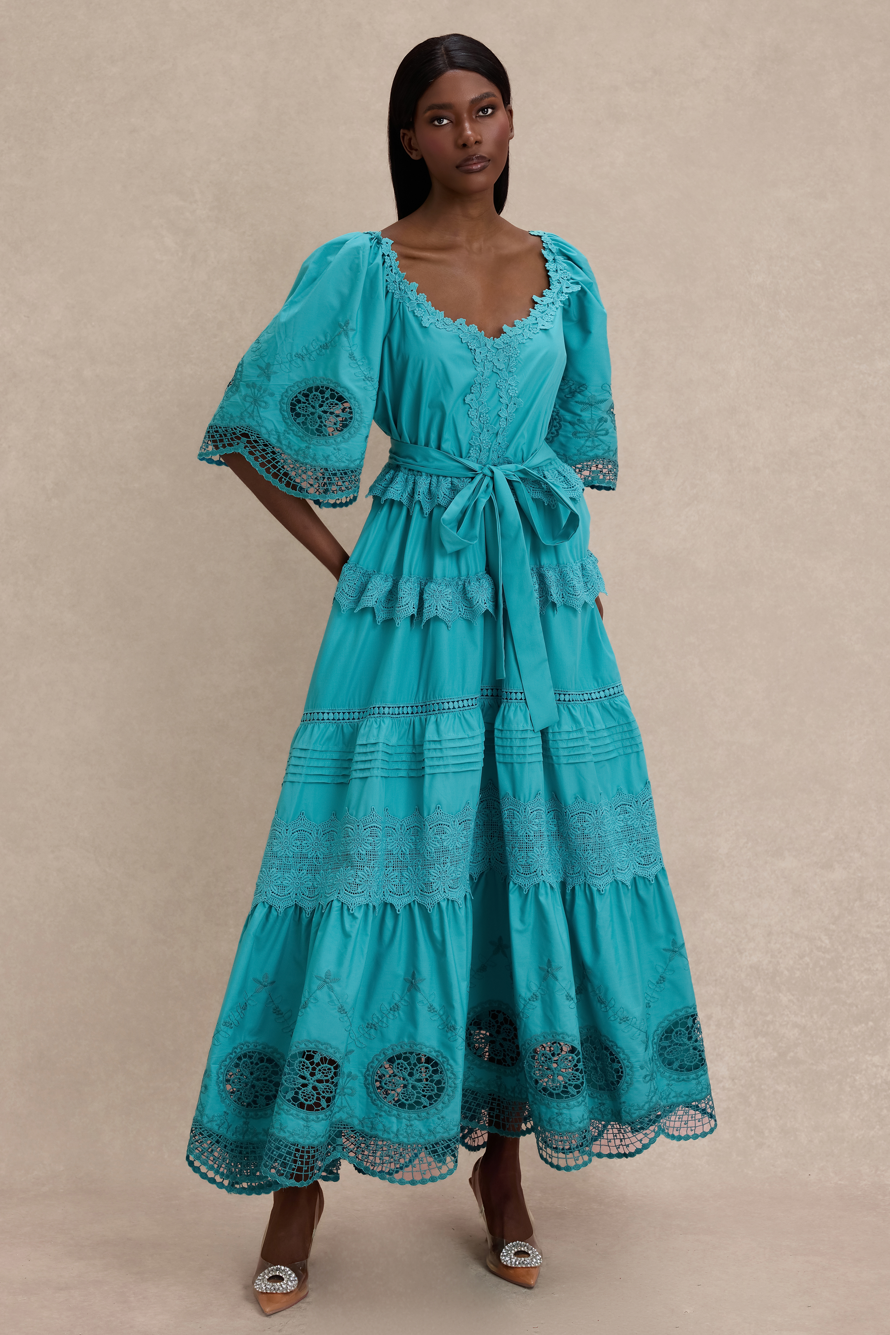 Lace Embroidered Pleated Maxi Dress – JardinVue