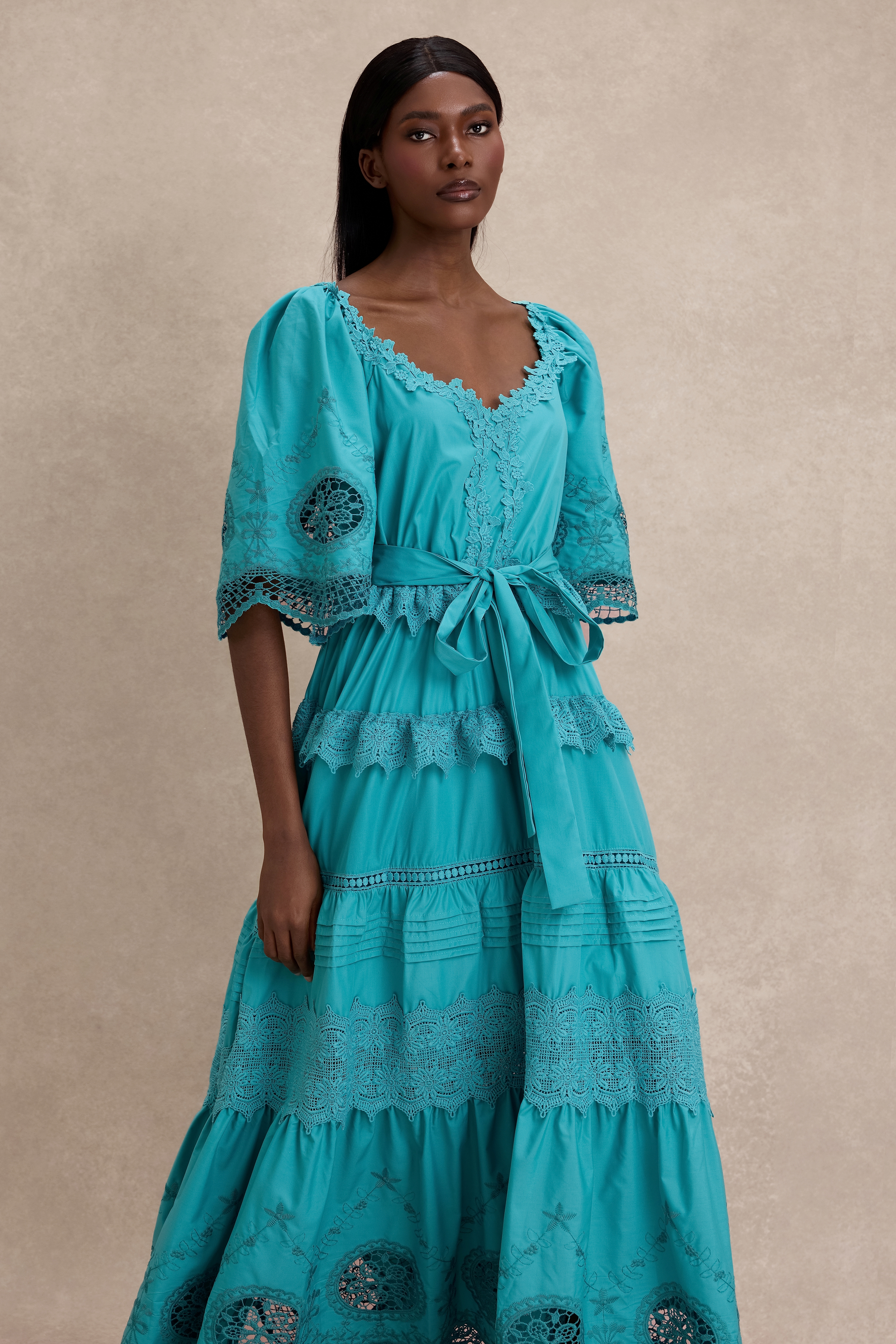 Lace Embroidered Pleated Maxi Dress – JardinVue