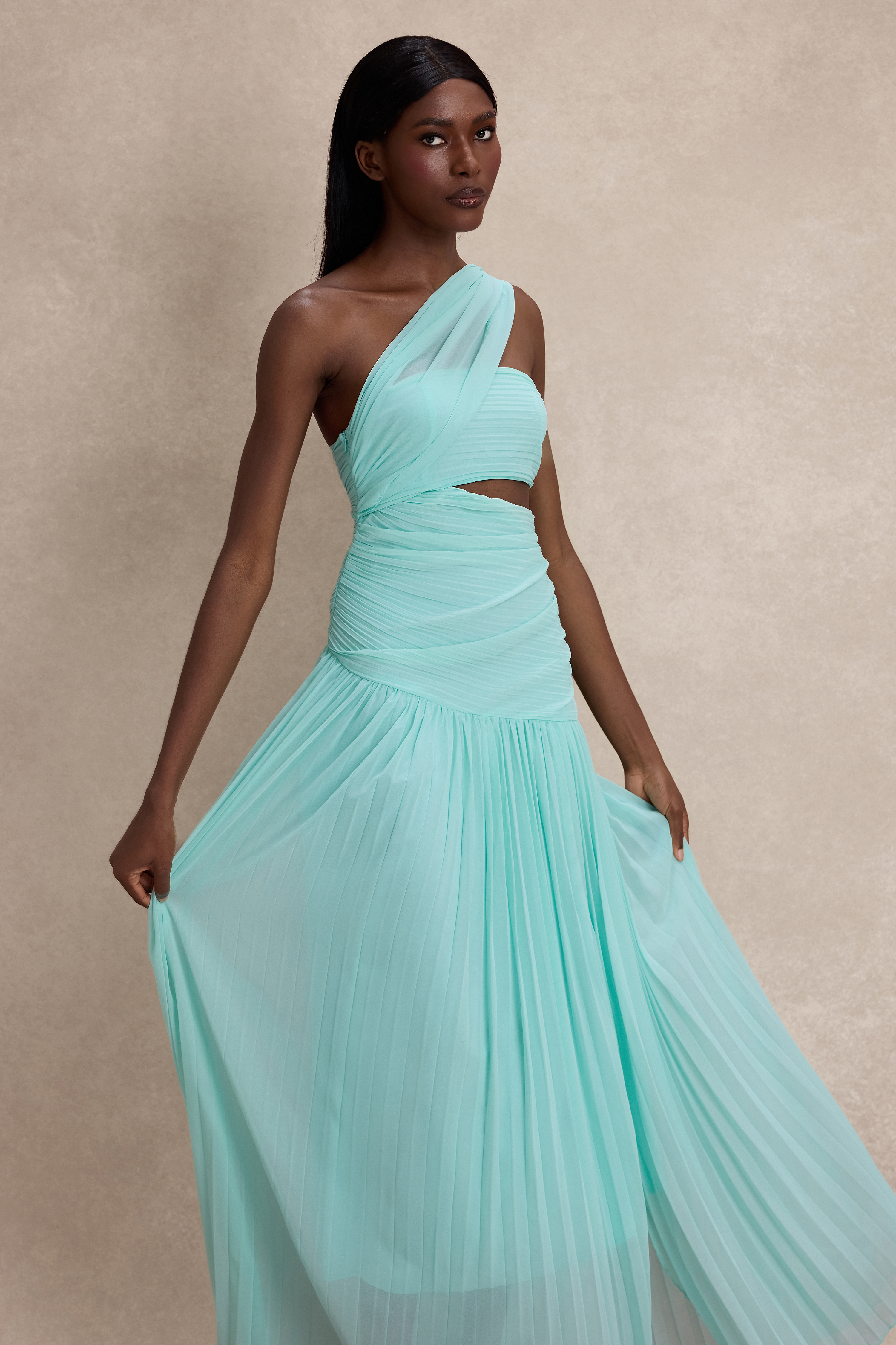 Chiffon Pleated Slit Maxi Dress – JardinVue