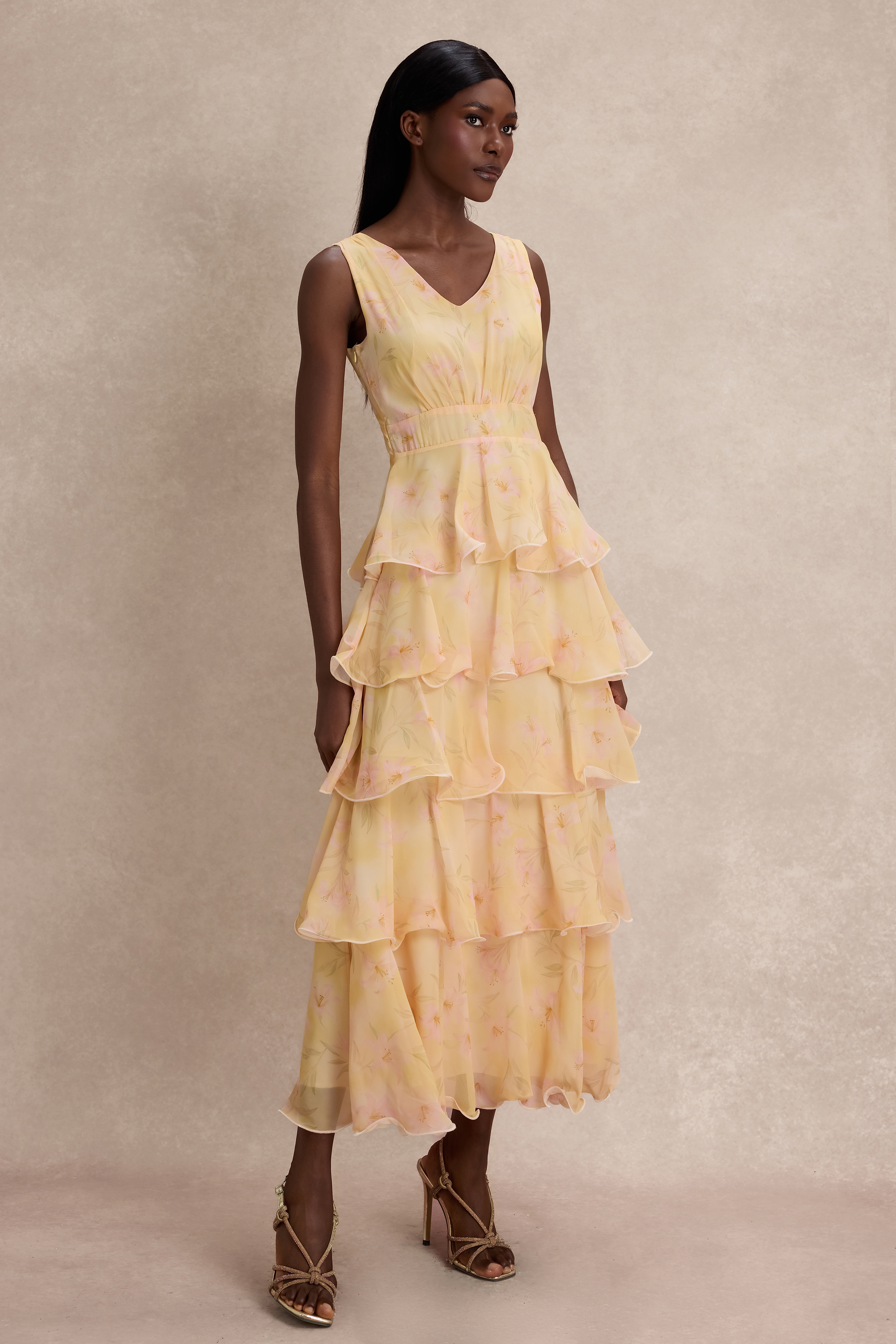 Floral Ruffle Sleeveless Maxi Dress