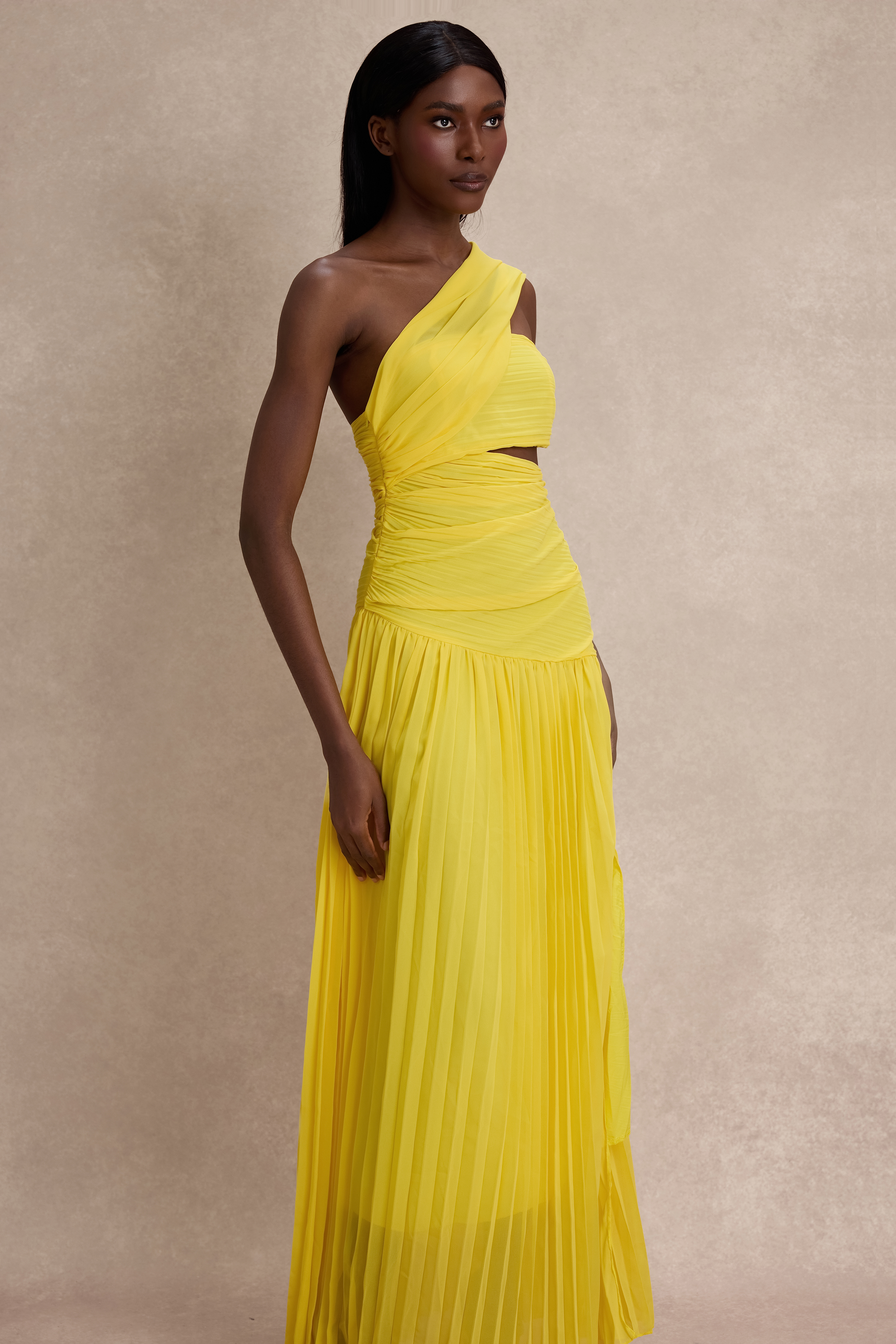 Chiffon Pleated Slit Maxi Dress – JardinVue