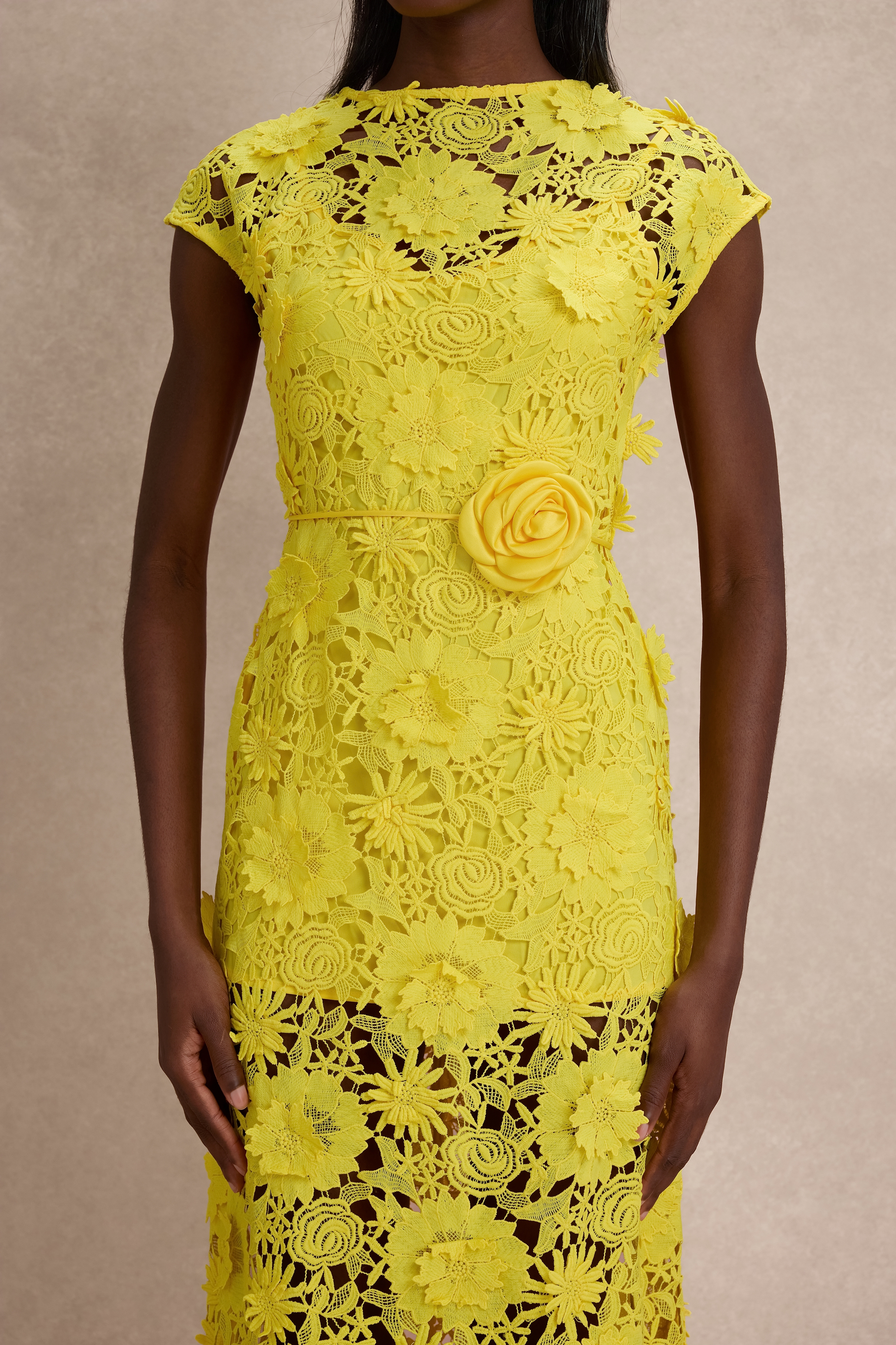 3D Flower Lace Round Neck Midi Dress – JardinVue