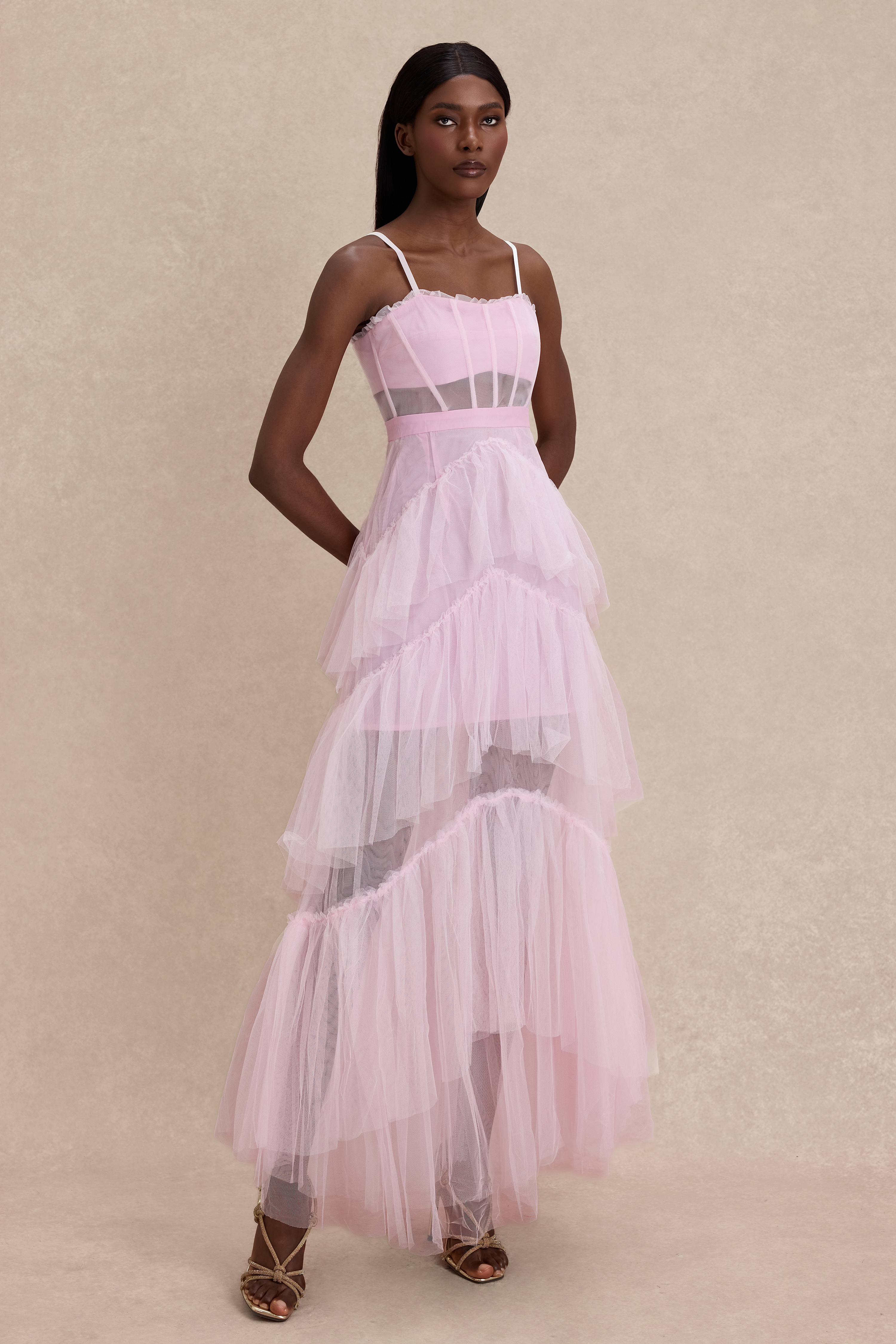 Mesh See-Through Ruffle Maxi Dress – JardinVue