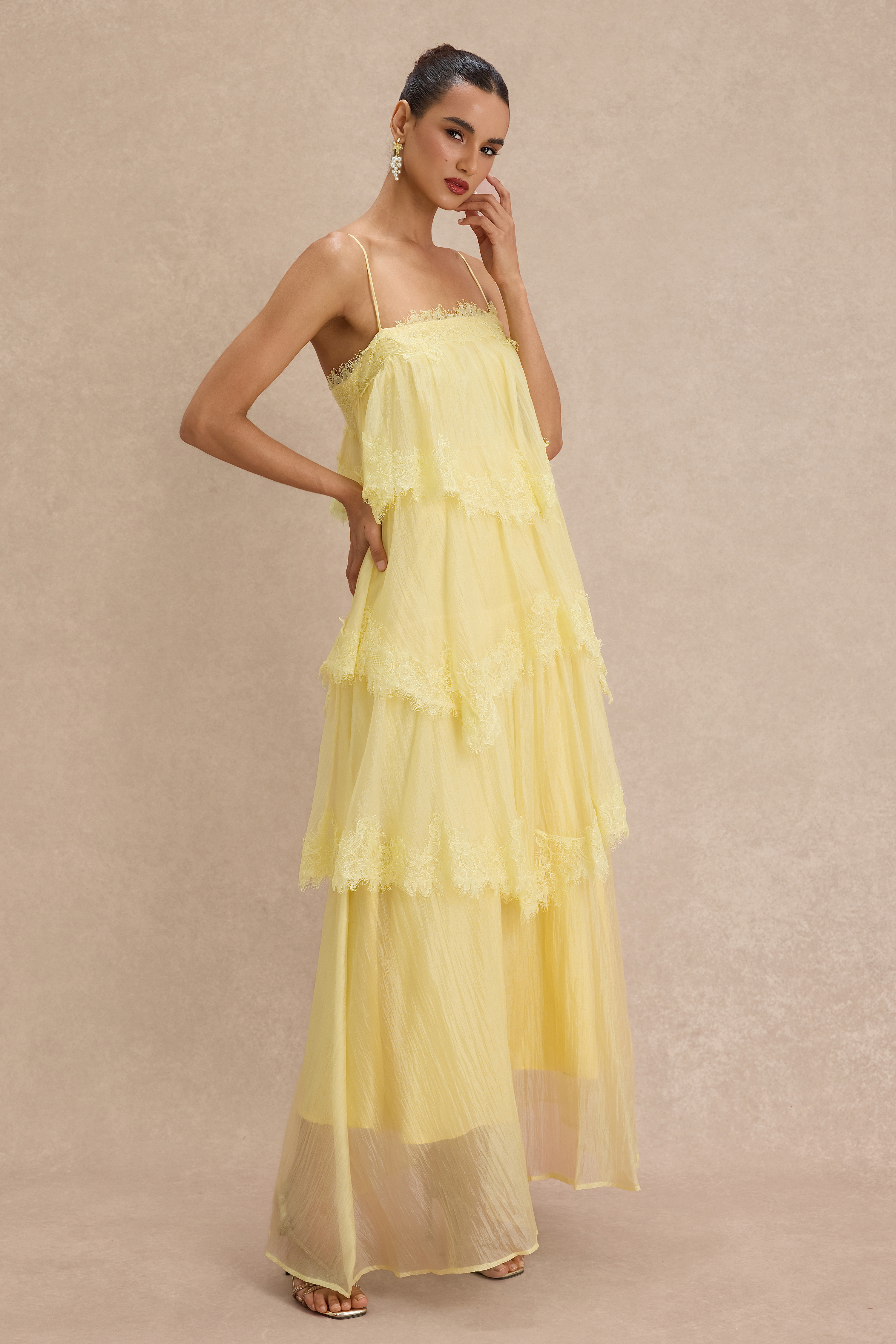 Lace Ruffle Slip Maxi Dress