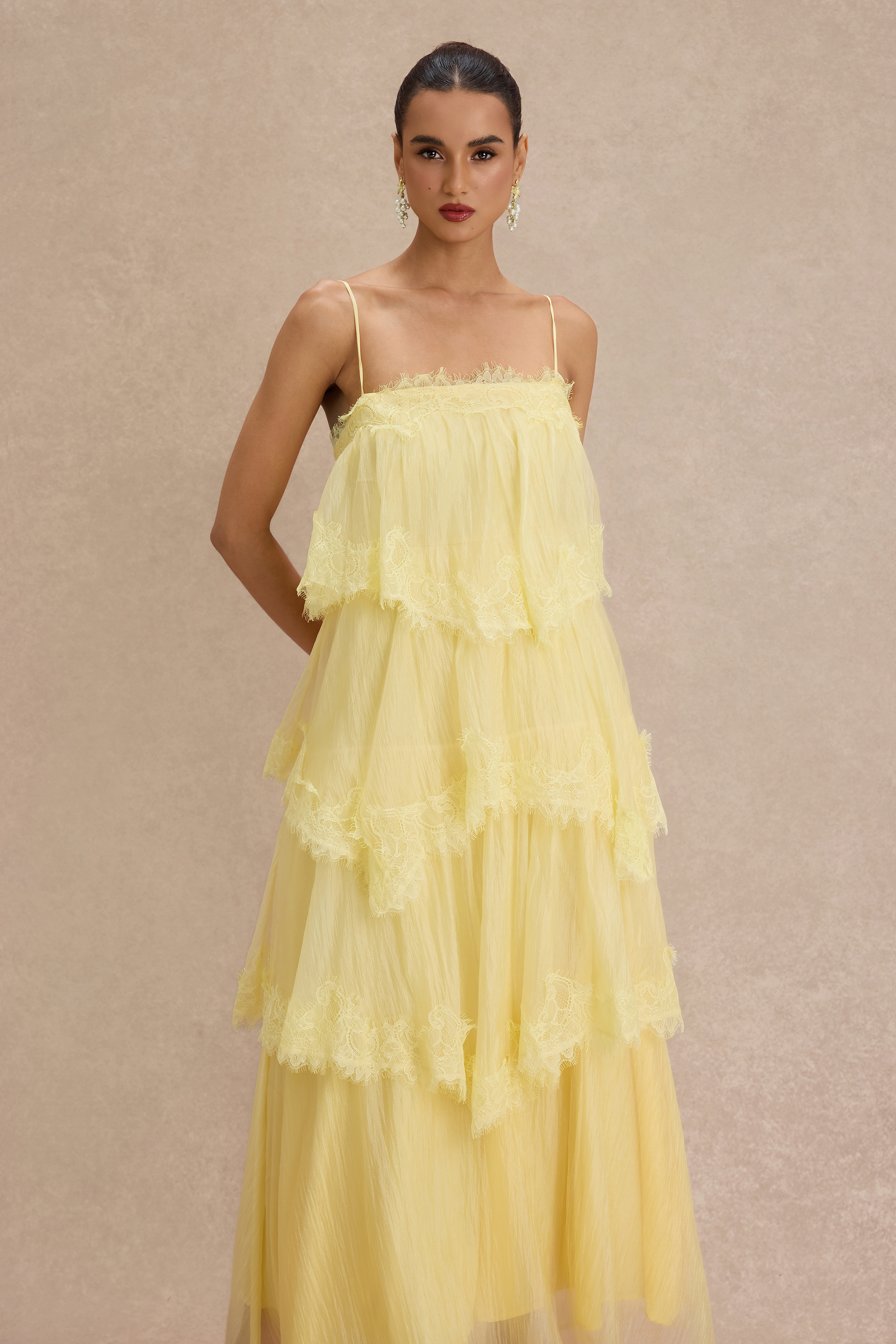 Lace Ruffle Slip Maxi Dress