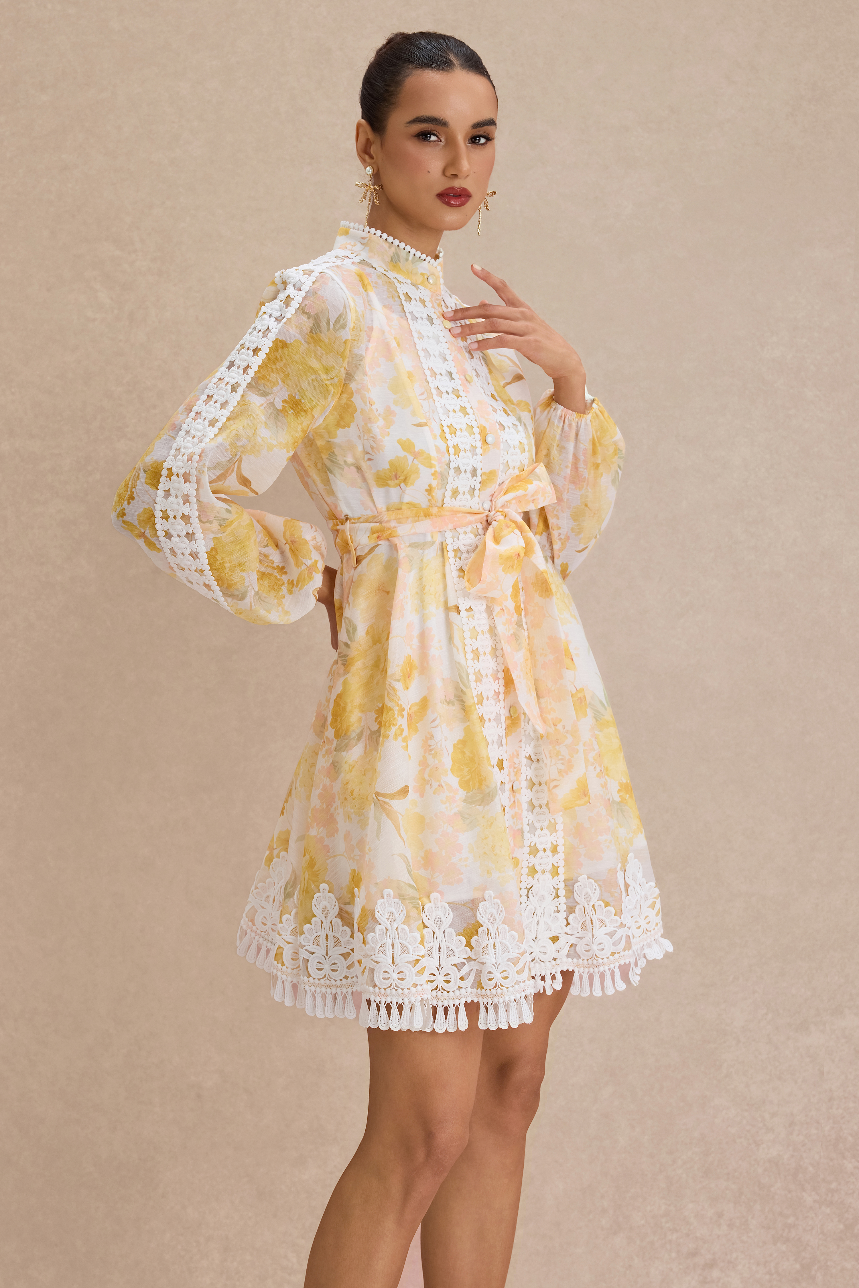 Floral Lace Tassel Mini Dress