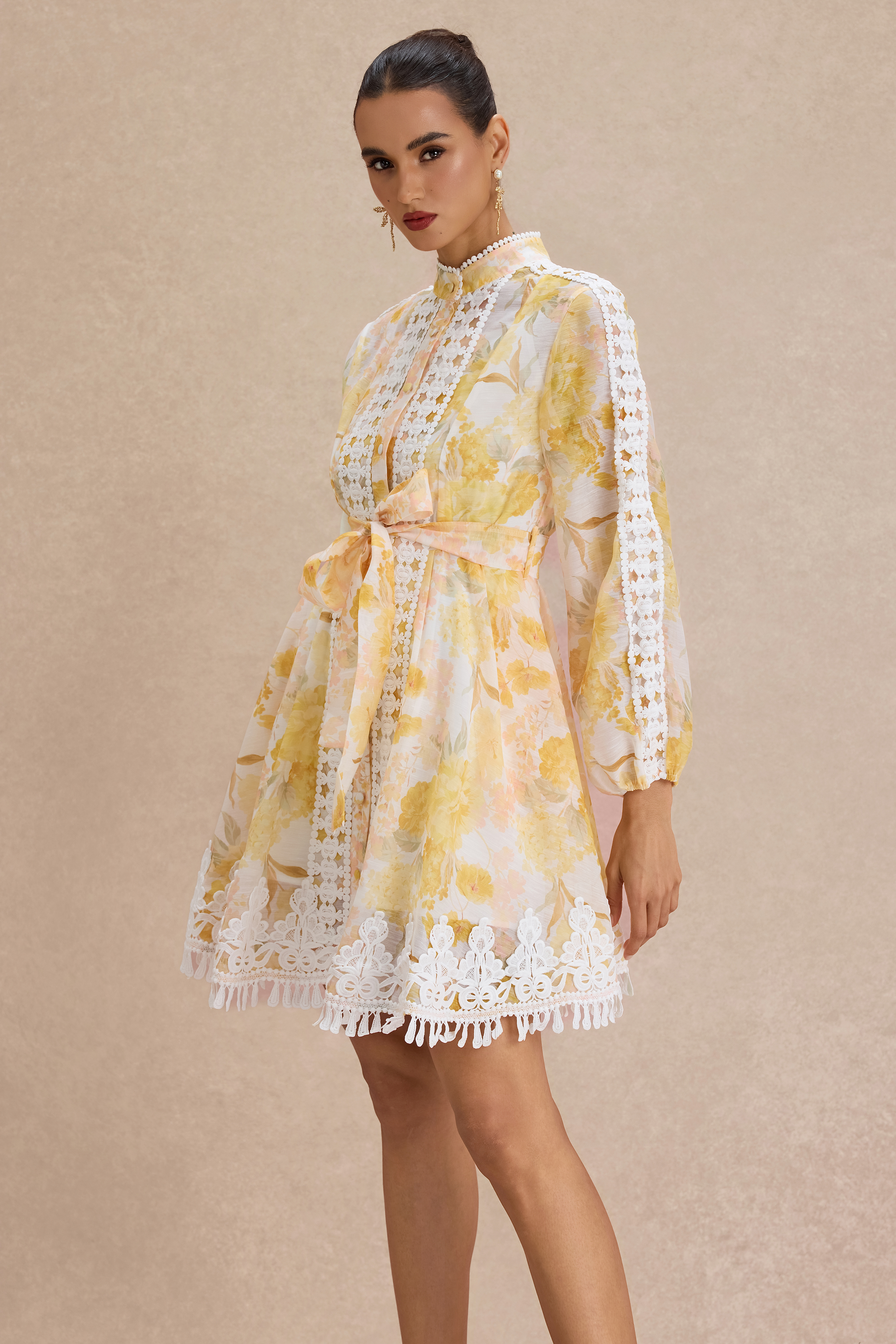 Floral Lace Tassel Mini Dress