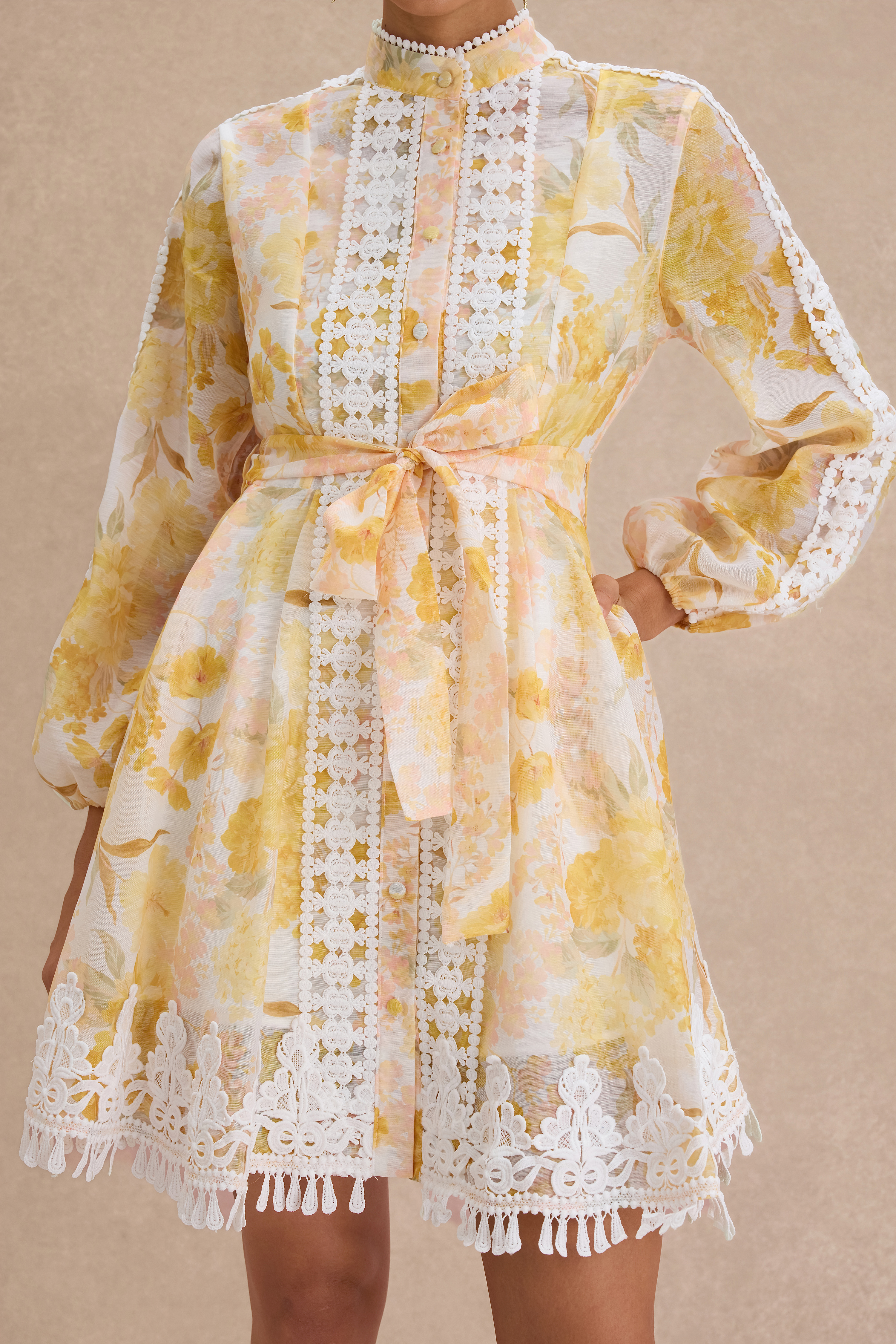 Floral Lace Tassel Mini Dress